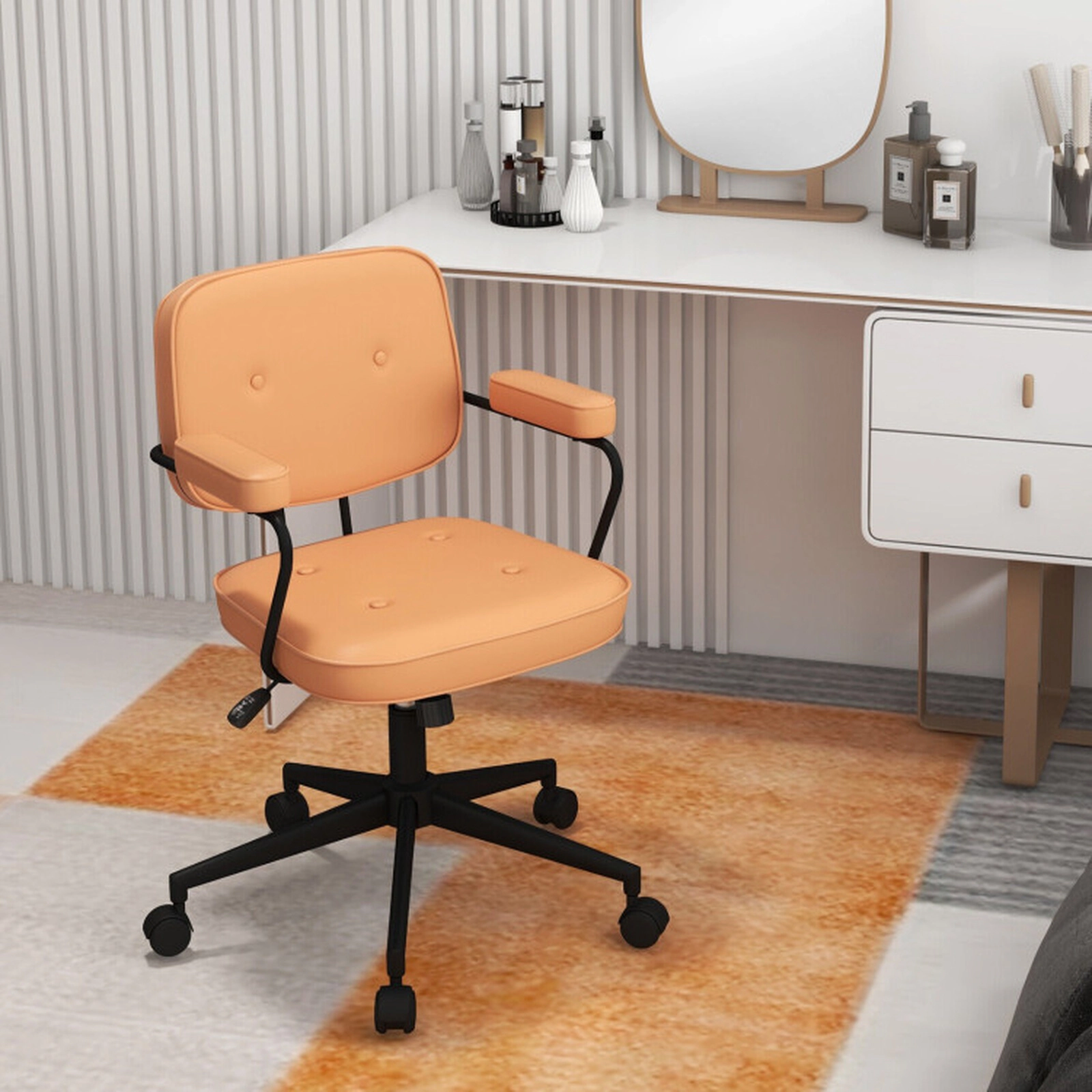 SUGIFT Rocking Backrest PU Leather Home Office Chair with Rubberwood Armrests 330-lb Capacity 23-in Wide Seat Orange