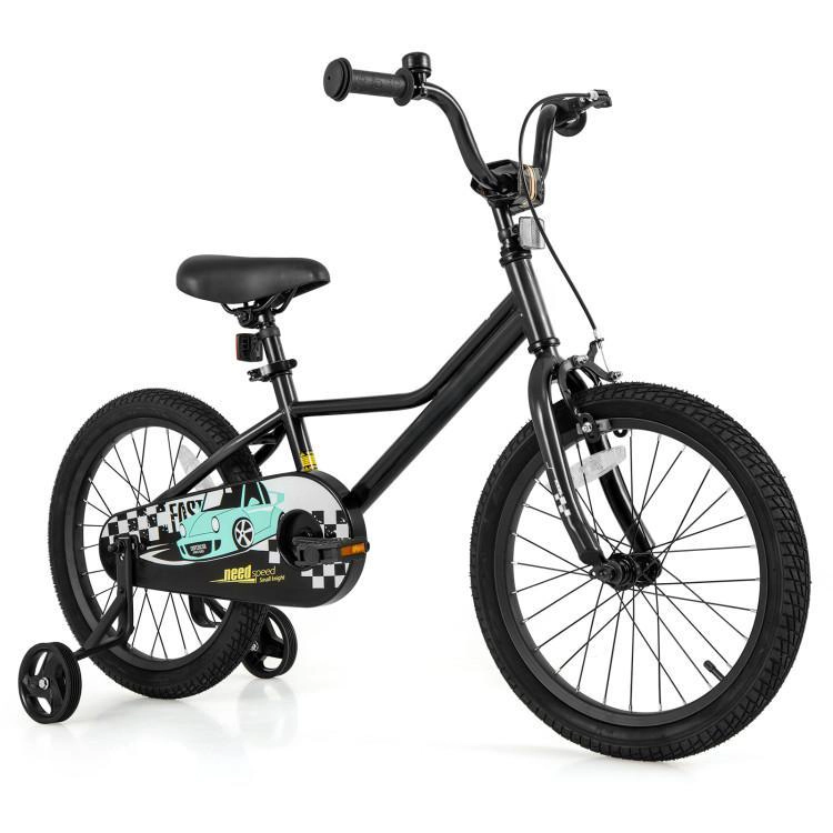 SUGIFT Black Low Step Frame Removable Training Wheels and Chain Guard Kids 18 Inch Bike