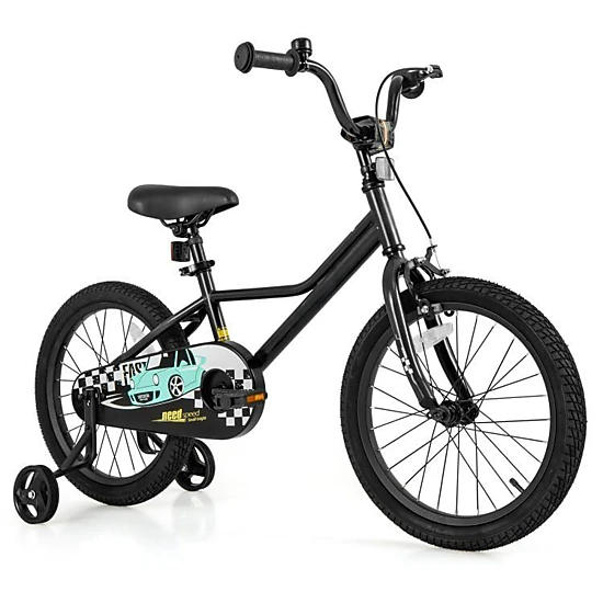 SUGIFT 18-in Black Kids Bike with Low Step Frame Removable Training Wheels and Chain Guard
