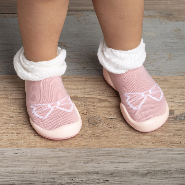 Komuello Baby Girl First Walk Sock Shoes Bow - White