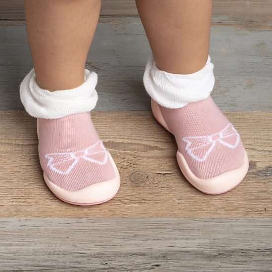 Komuello Baby Girl First Walk Sock Shoes Bow - White