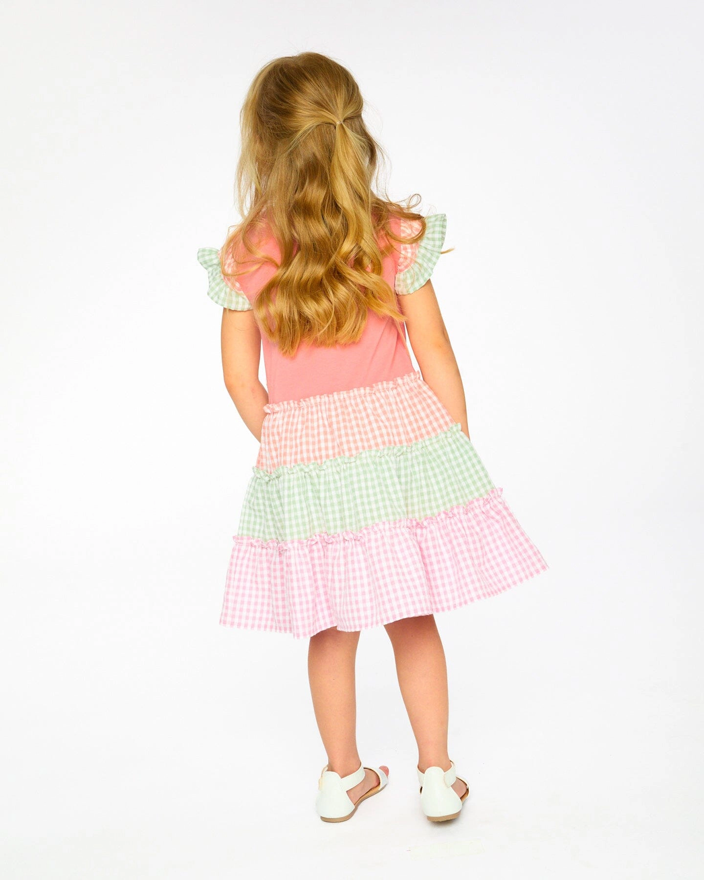 Deux par Girls Organic Cotton Bi-Material Dress and Gingham