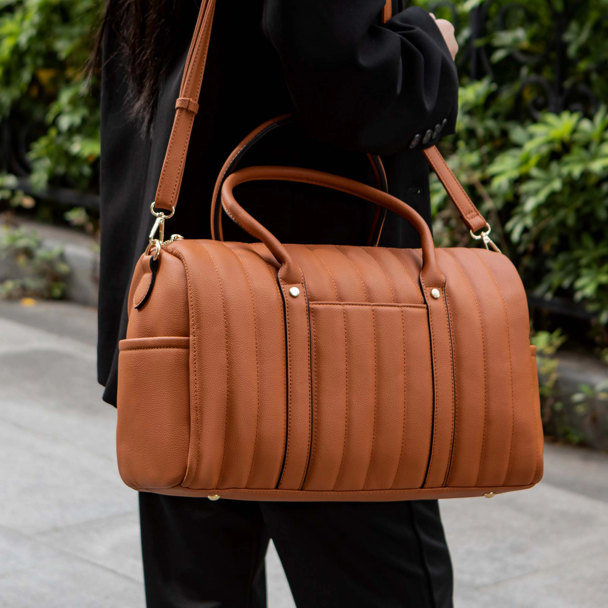 Mia K Collection Luana Quilted Pebbled Vegan Leather Duffle Bag, 17" Weekender with Removable Shoulder Strap