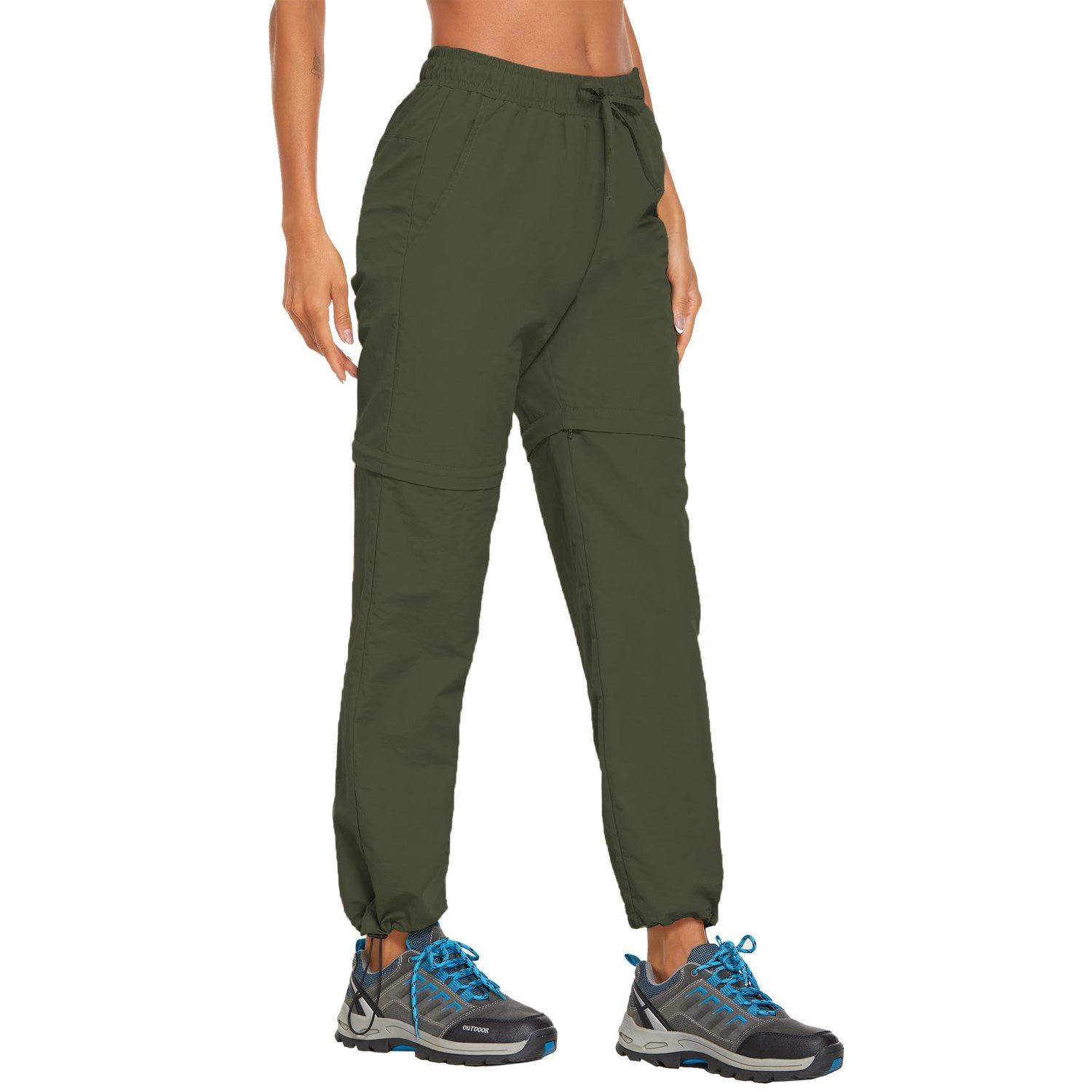 Pinspark Womens Convertible Jogger Pants Zip Off Shorts Elastic Waist Hiking Trousers