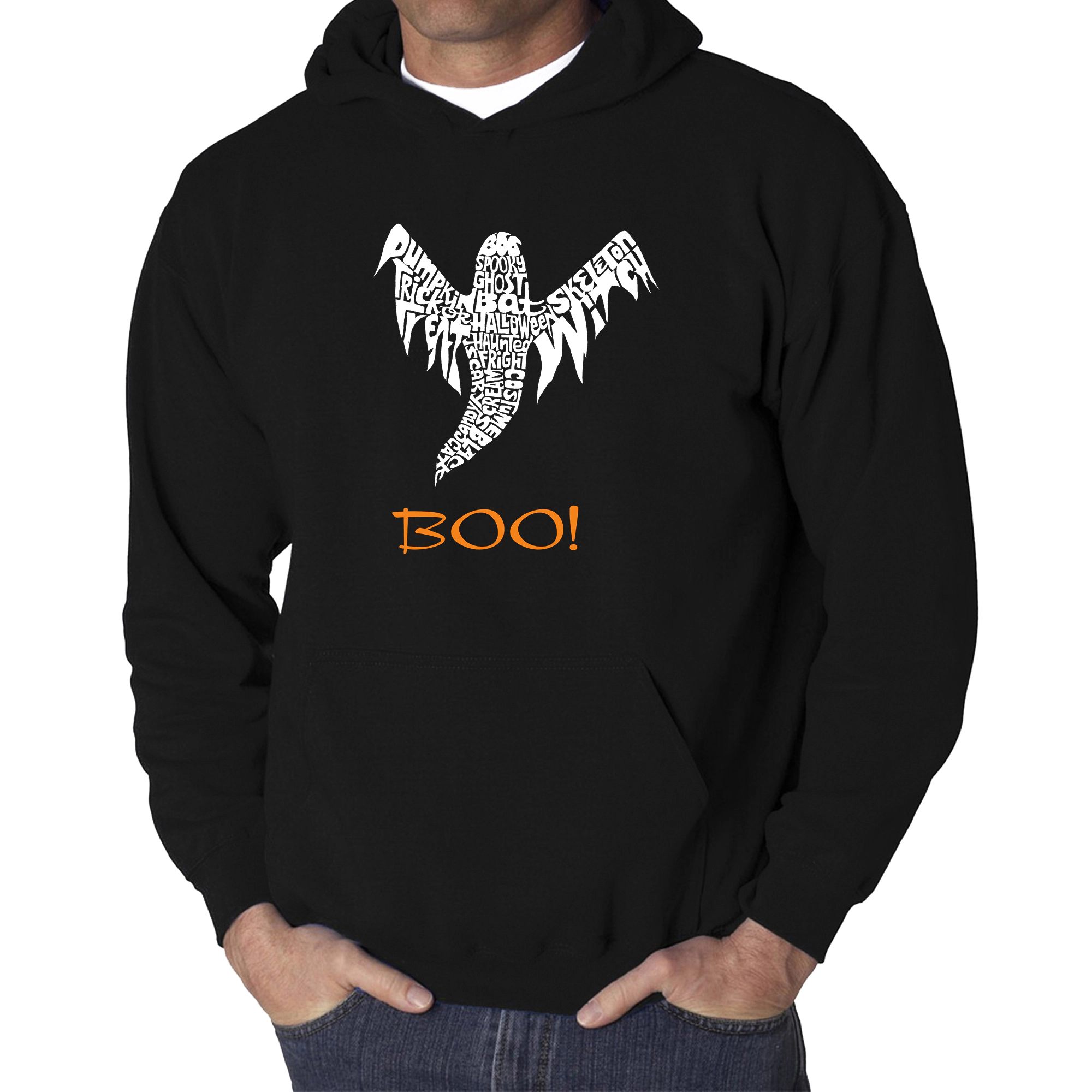 LA Pop Art Halloween Ghost - Men's Word Hooded Sweatshirt
