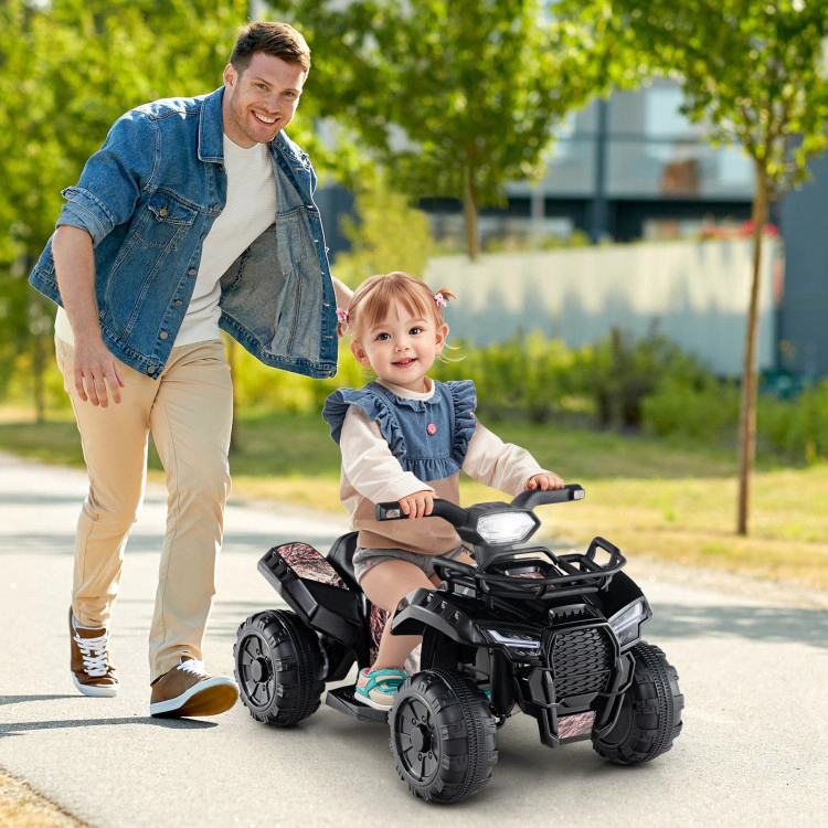 SUGIFT 6V Kids ATV Quad Electric Ride On Car with LED Light and MP3 44-lb Capacity Ages 18-36 Months Solid Black
