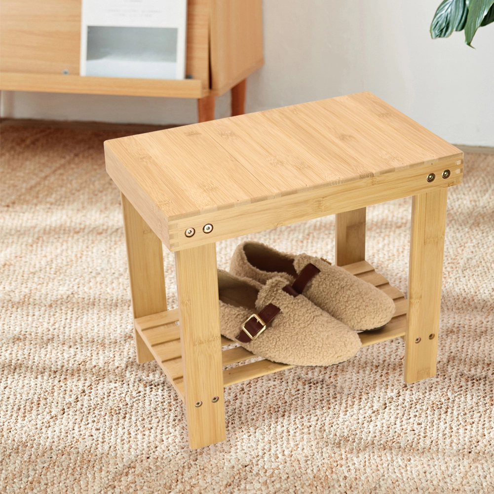 KKTONER Bamboo Step Stool with Storage Shower Bench with Shelf Foot Stool for Bathroom Living Room Bedroom