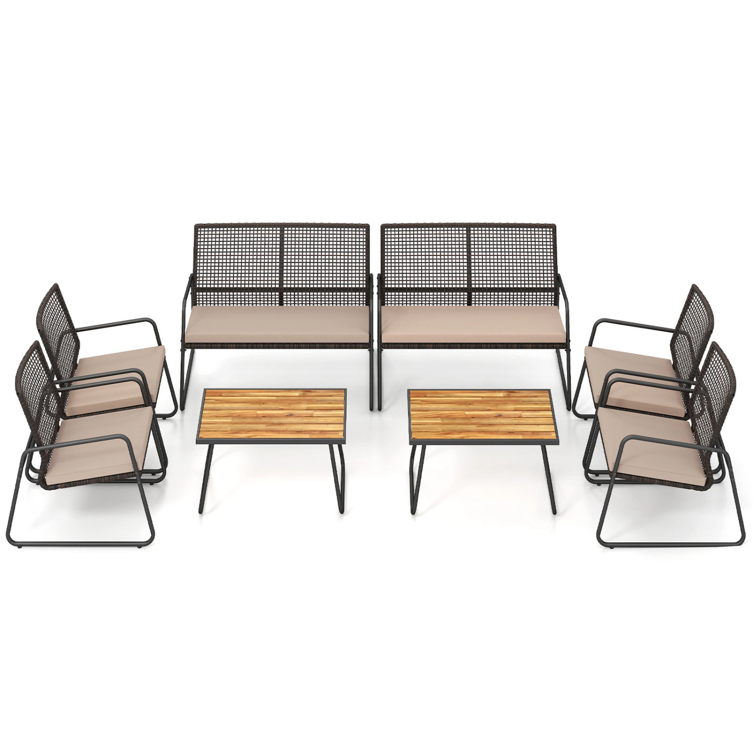 Hivvago 8 Pieces Patio Furniture Set With Acacia Wood Coffee Table And Zippered Cushions