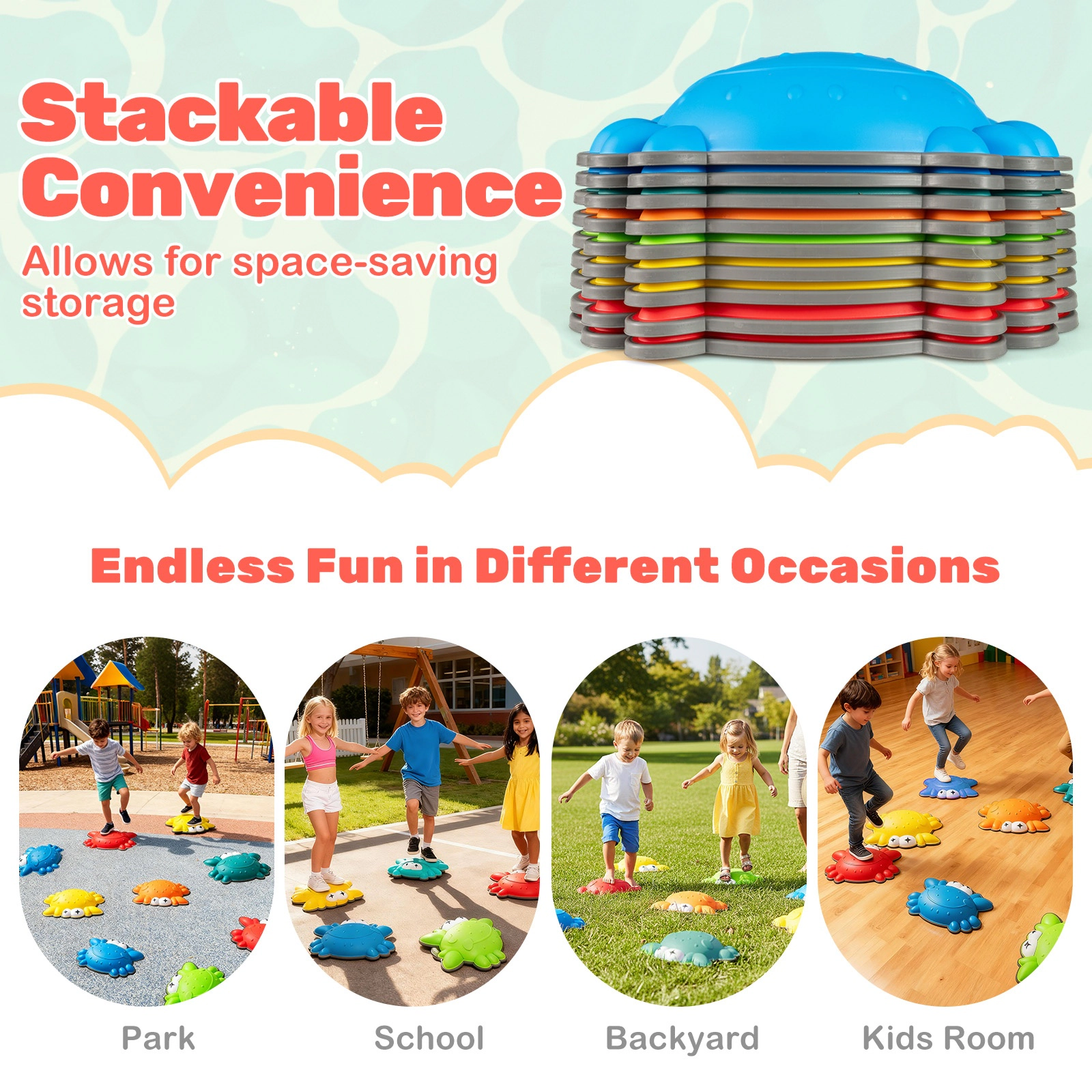 SUGIFT Kids Multicolor 9-Piece Non-Slip Stepping Stones Set with Stackable Design 16-in W 180-lb Load Capacity