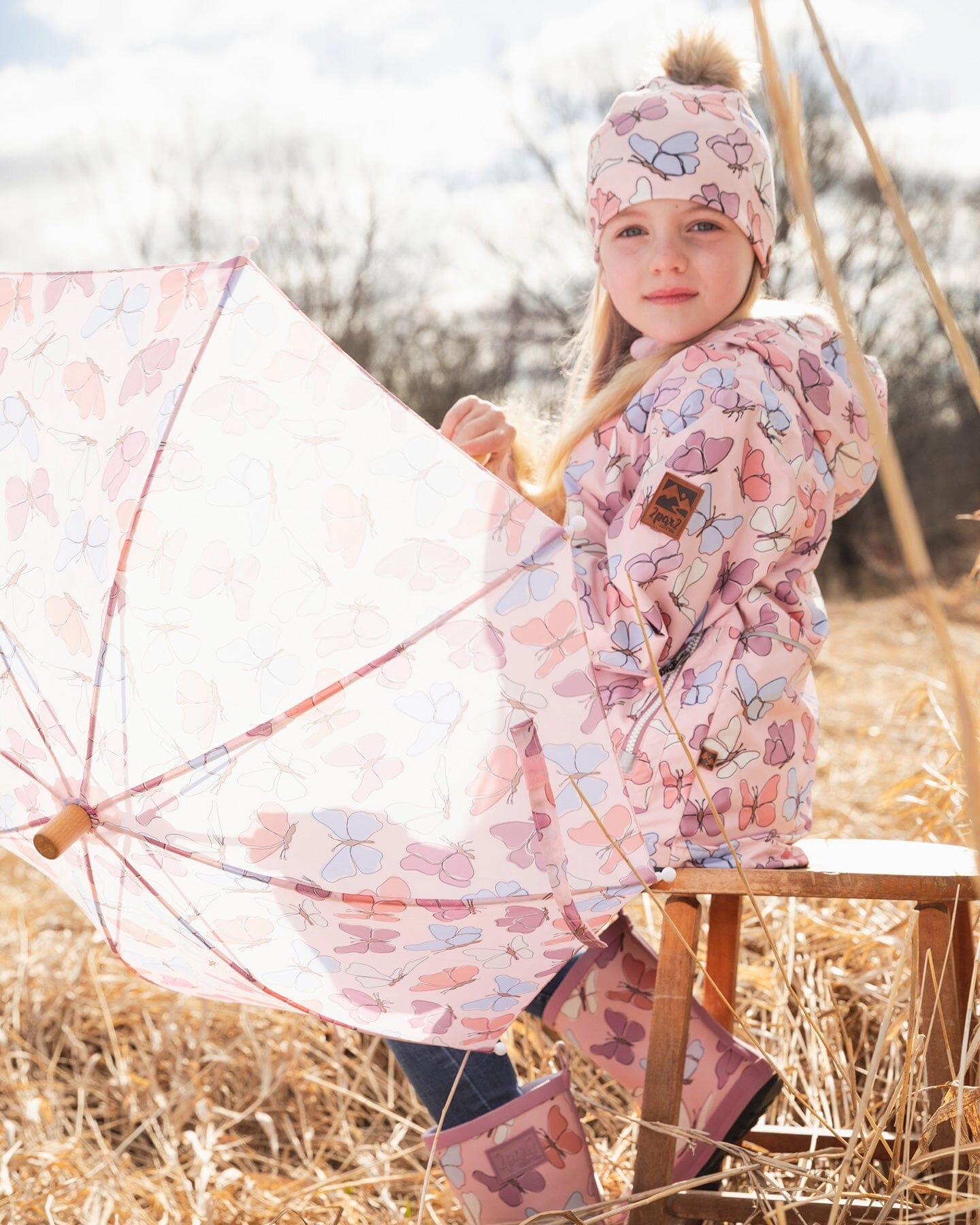 Deux par Deux Girls Umbrella Butterfly Print