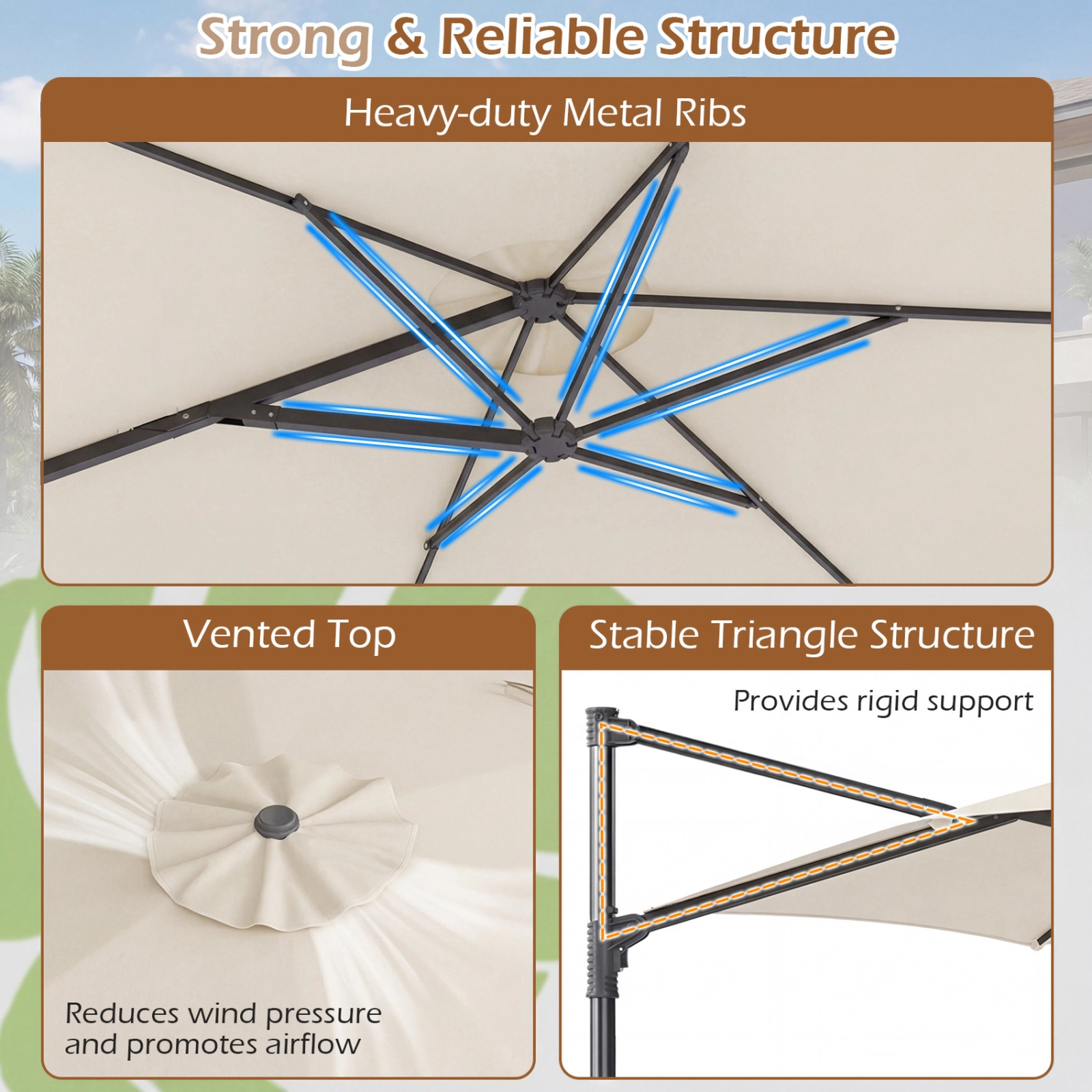 SUGIFT 10 ft Cantilever Patio Umbrella with Foot Pedal Rotation and Cross Base