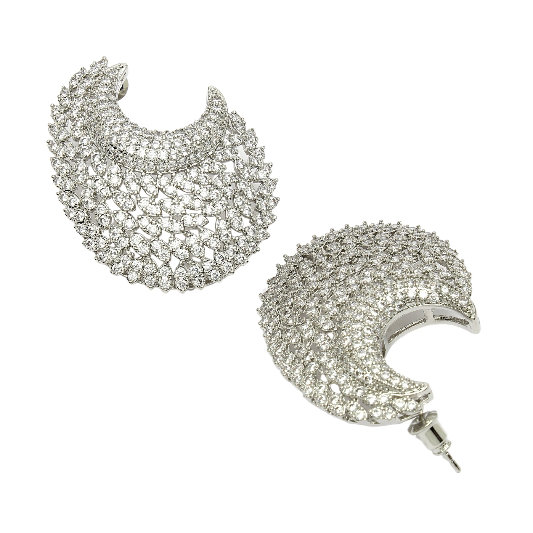 AGP PARIS Womens Diva Cubic Zirconia Designer Crescent Stud Earrings