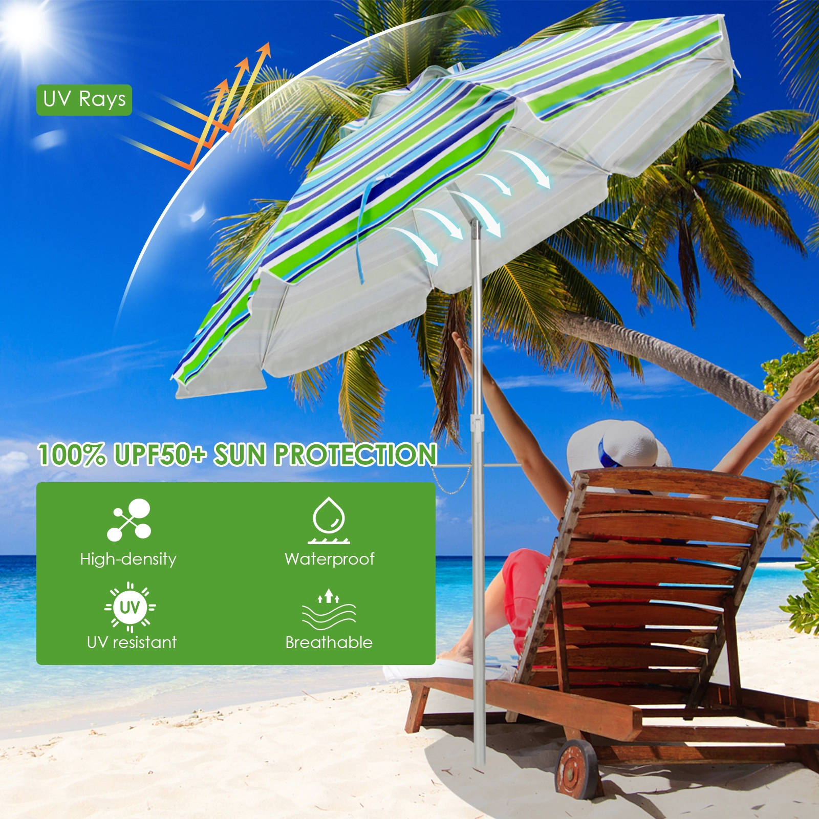 SUGIFT 6.5 ft UPF 50+ Canopy Tilt Mechanism and Carry Bag Beach Umbrella