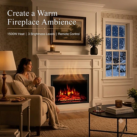 PALQOUETH 23 Inch Recessed Electric Fireplace Insert, Tempered Glass ...