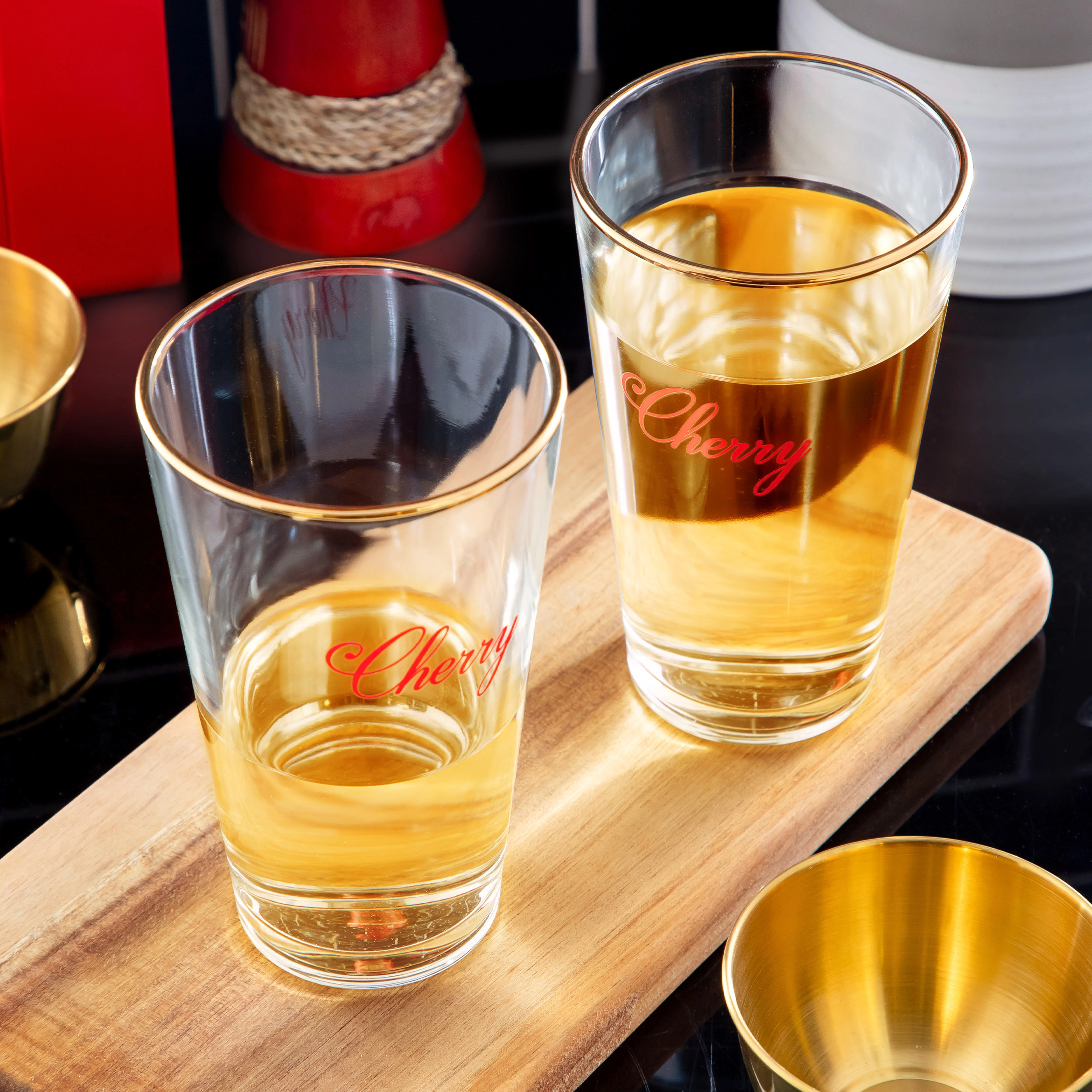 Gibson Home Cherry 4 Piece 16 Ounce Gold Rim Beer Glass Set