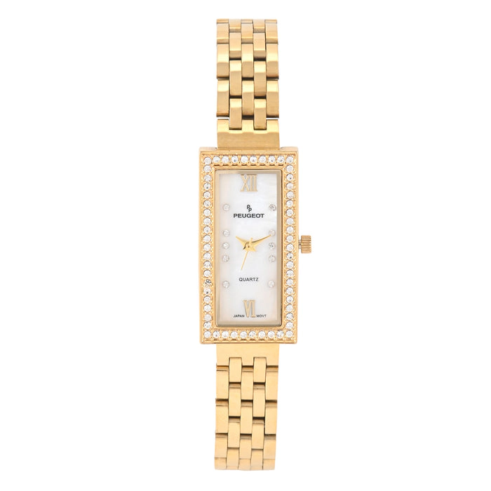 Peugeot Women's 35x20mm MOP Crystal Bezel Watch with Stainless Steel Bracelet
