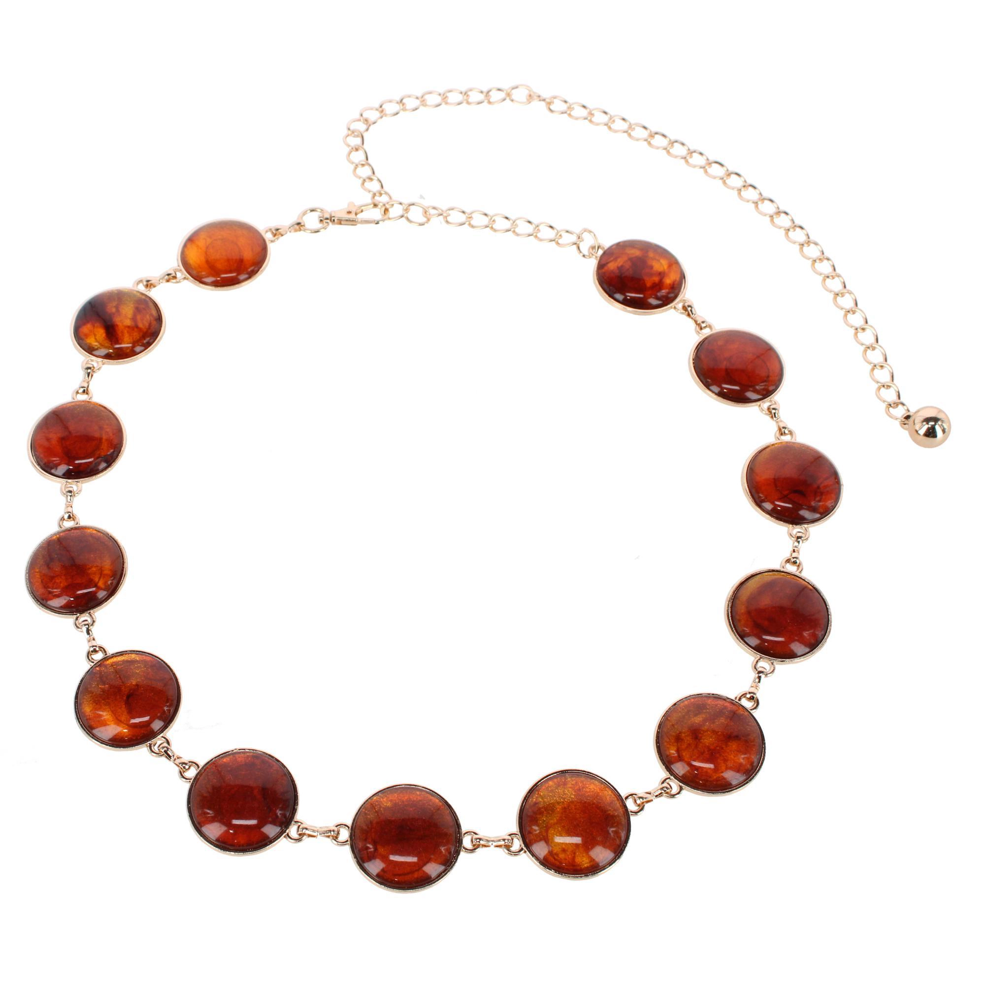 CTM Women's Round Stone Disc Chain Belt Adjustable Boho Waist