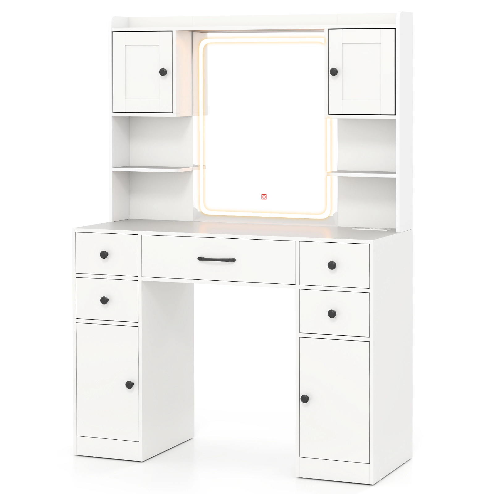 LJG Makeup Vanity Desk with Lighted Mirror and Charging Station