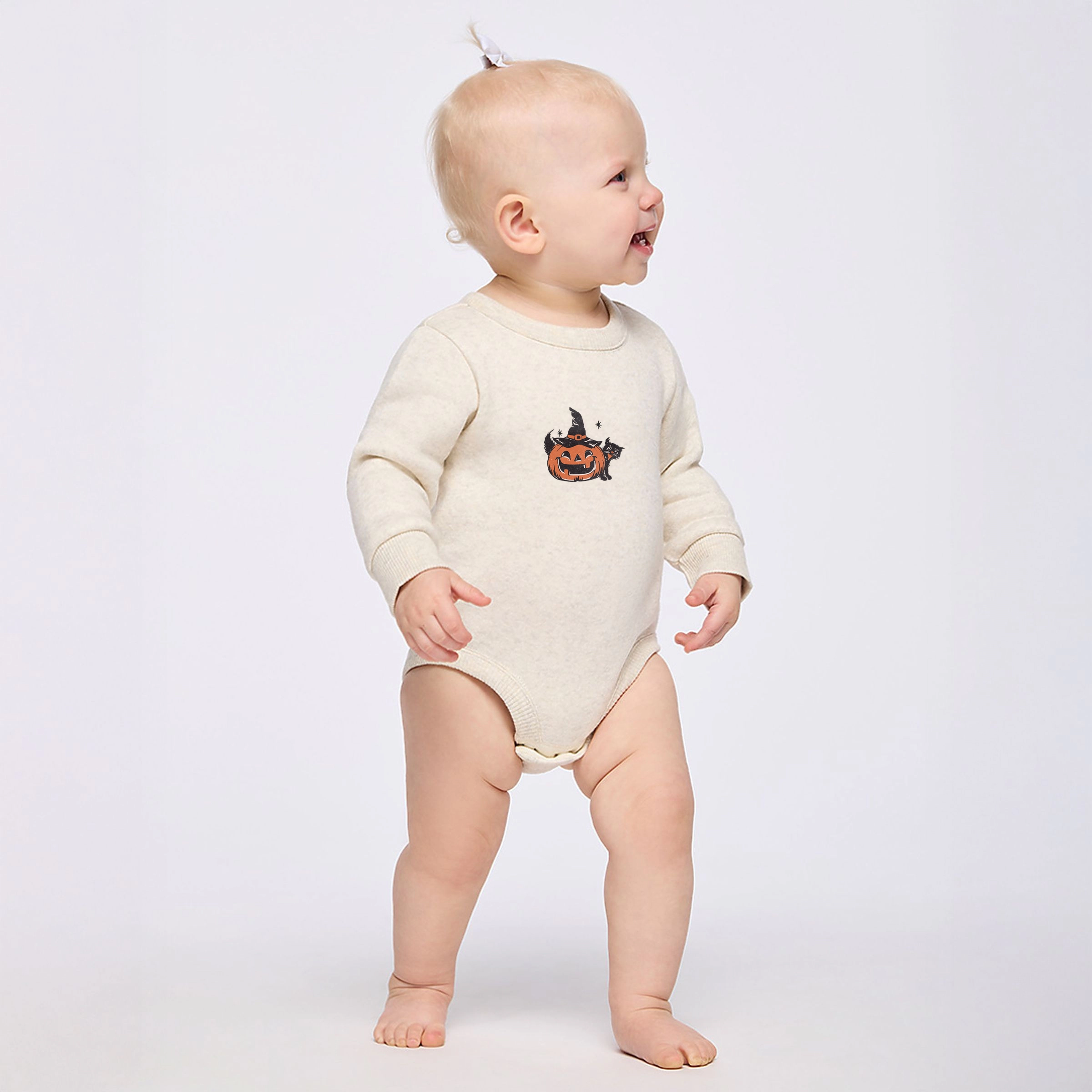 The Juniper Shop - Infant Fleece BodySuit Pumpkin Witch and Cat