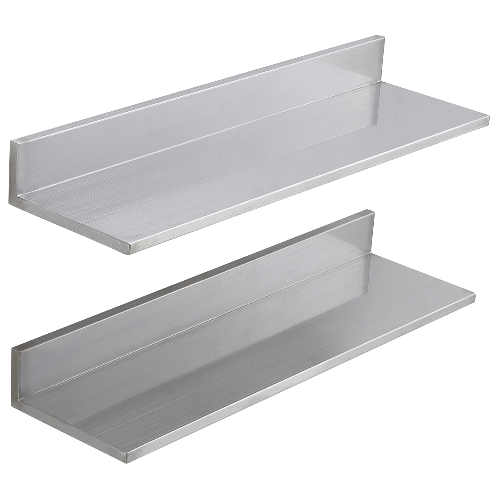 HONGGE Stainless Steel Floating Wall Shelf, Set of 2, 8.6 x 30 Inch with Backsplash, Holds 44 lbs