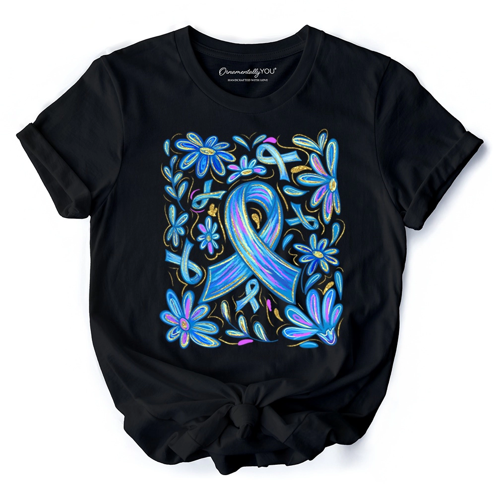 OrnamentallyYou Unisex Diabetes Blue Ribbon Floral Awareness T-Shirt