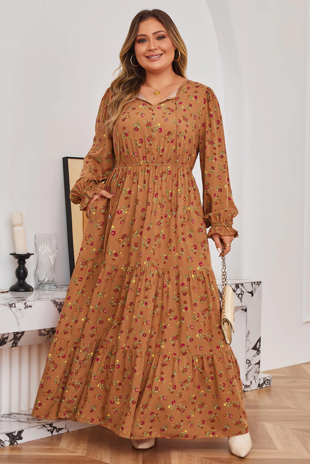 Threaded Pear Women's Charleigh Sleeve Tiered Maxi PLUS Dress