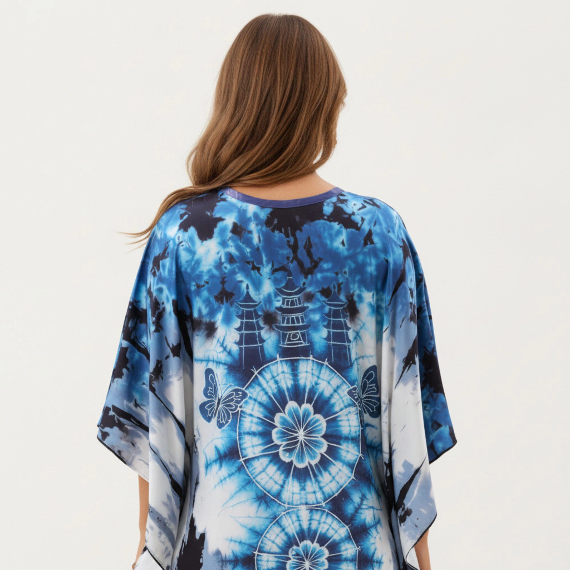Anna-Kaci Women's Tie Dye Medallion Kaftan Maxi Dress with V-Neckline and Relaxed Flowy Silhouette