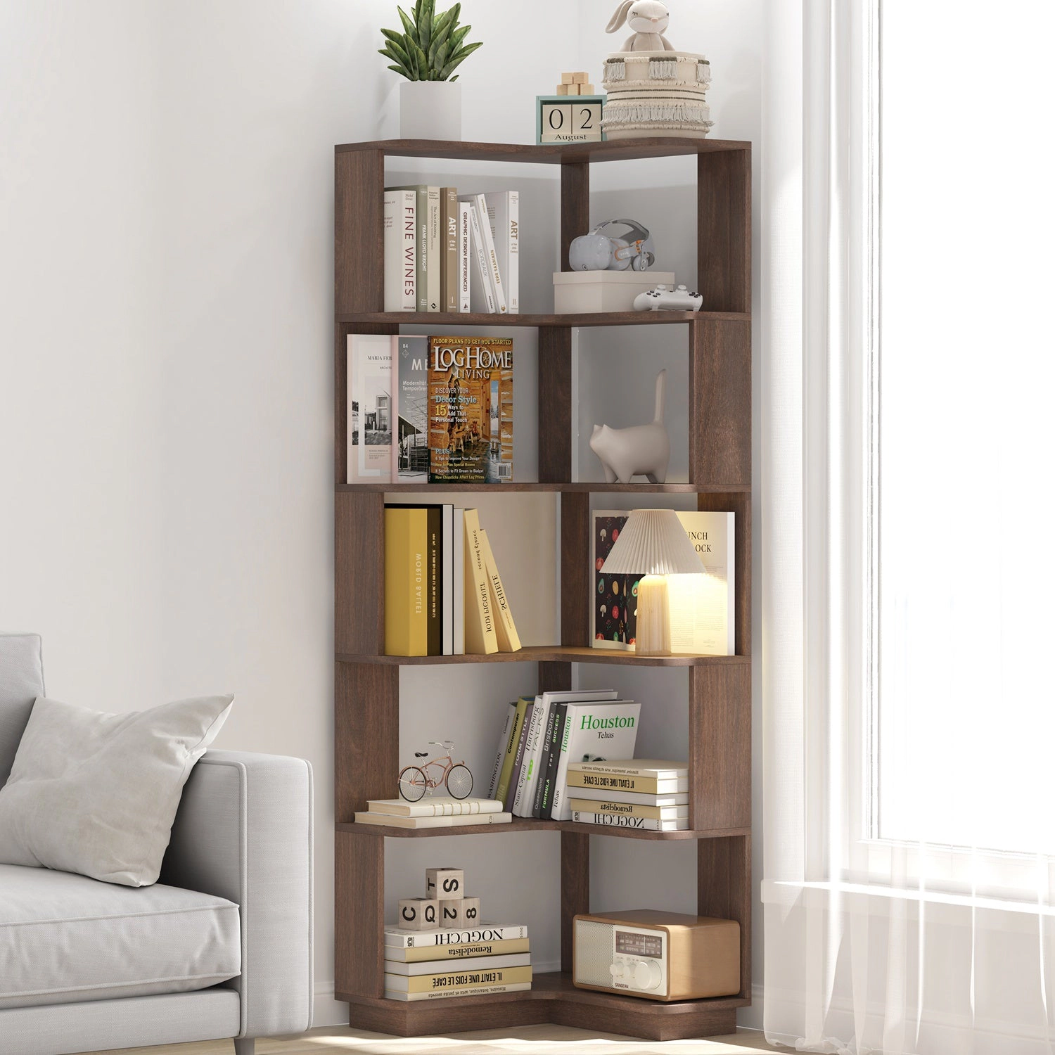GBruno 6-Tier L-Shaped Corner Bookshelf