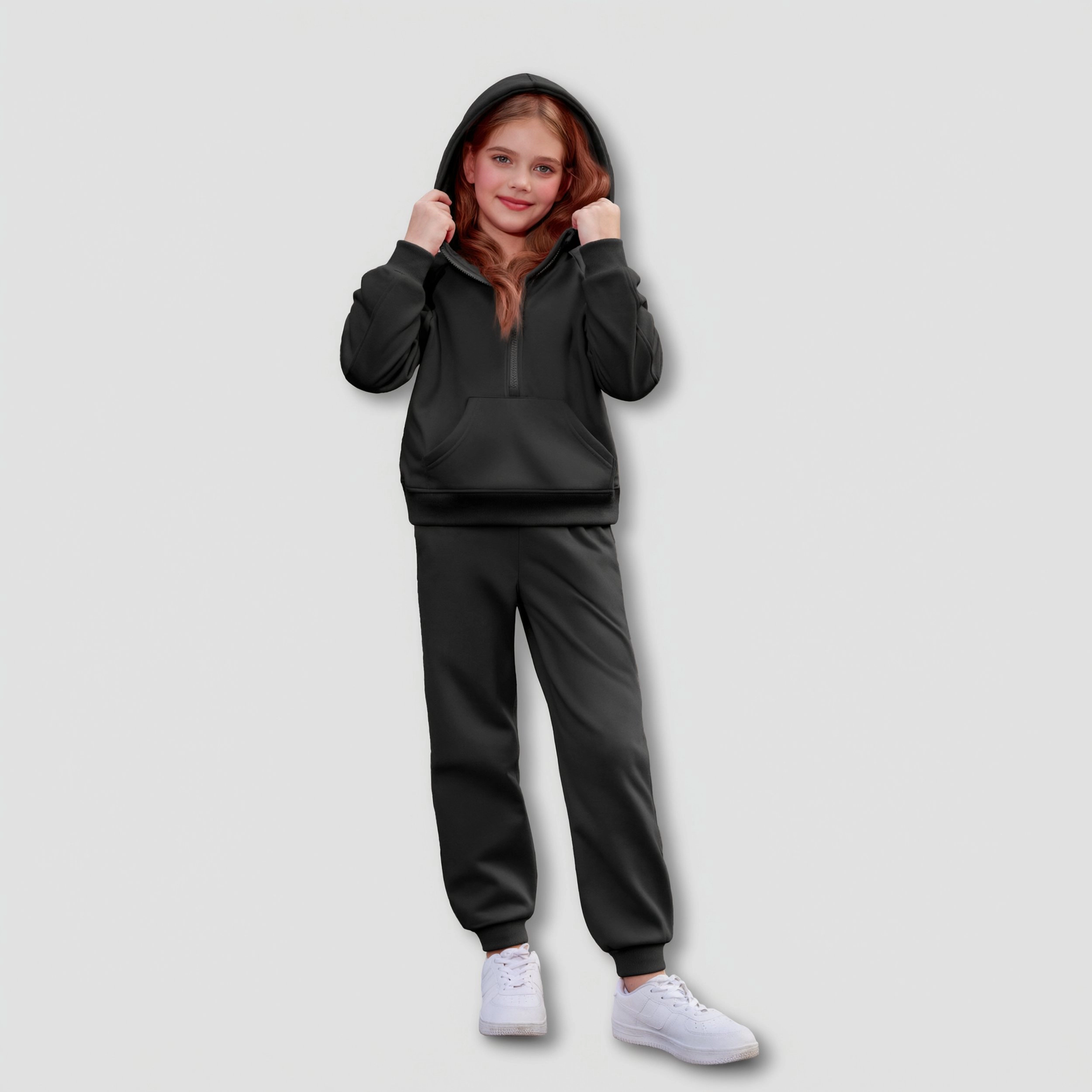 Arshiner Girls Half Zip Hoodie 2-Piece Fall Winter Jogger Tracksuit Set