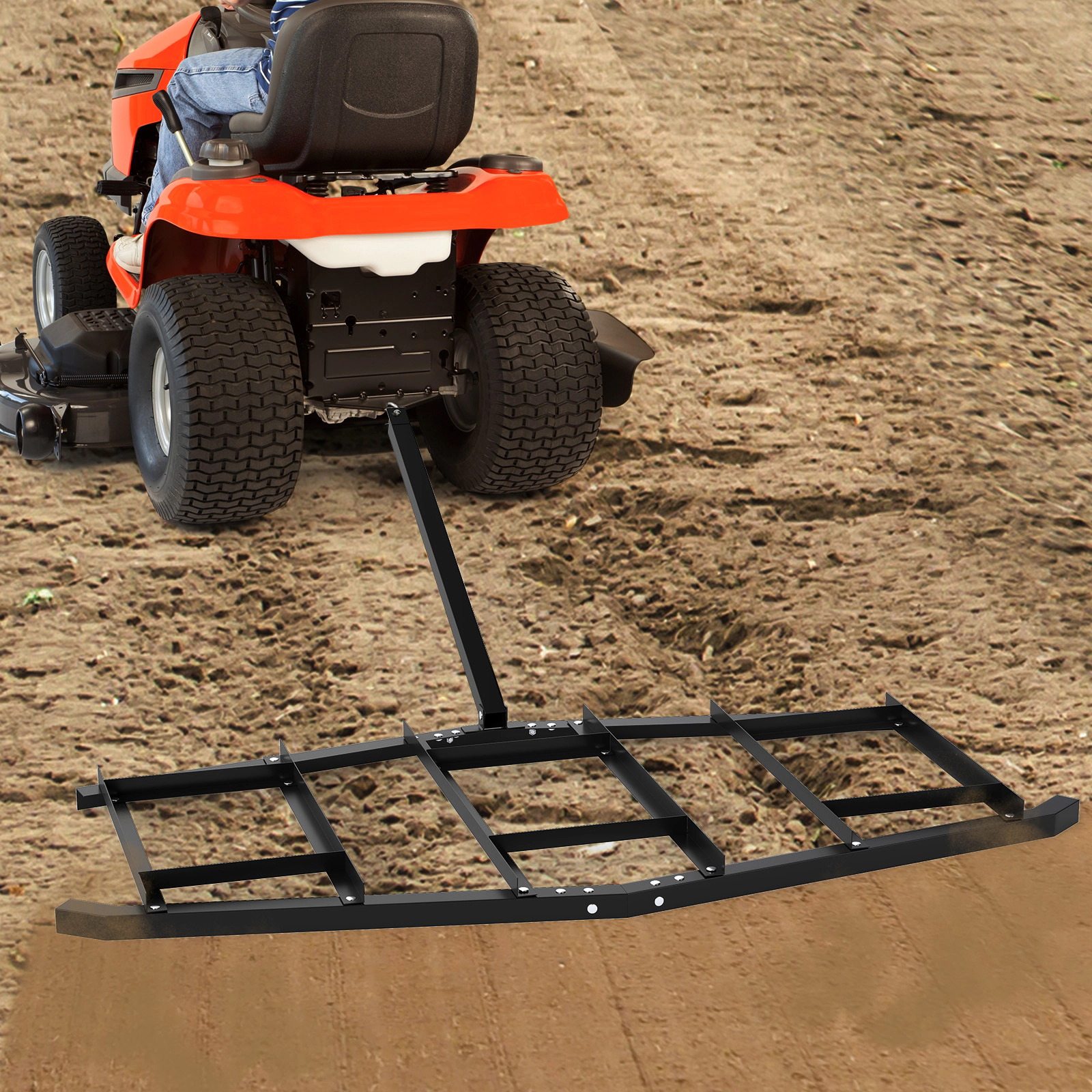 SUGIFT Black 84-in Wide Tow Behind Driveway Drag Landscape Leveling Rake with Reinforced Bars and Rod