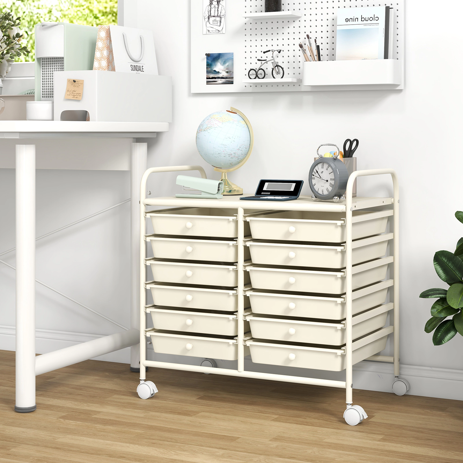 SUGIFT White 12-Drawer Rolling Storage Cart Pantry Laundry and Closet Organizer with Braked Casters