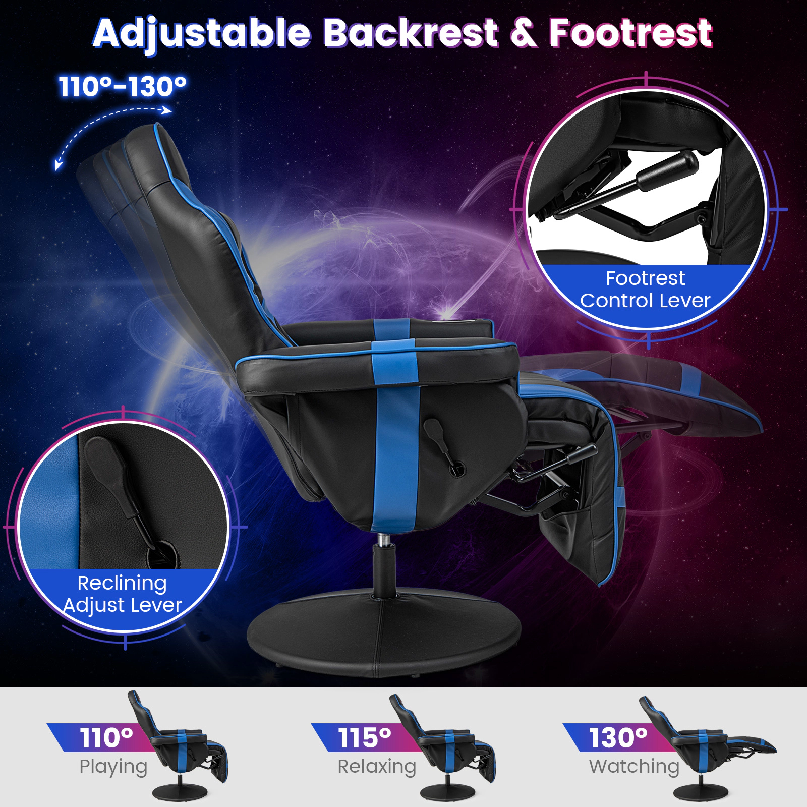 SUGIFT Massage Gaming Recliner Chair with Extendable Footrest and Swivel Base