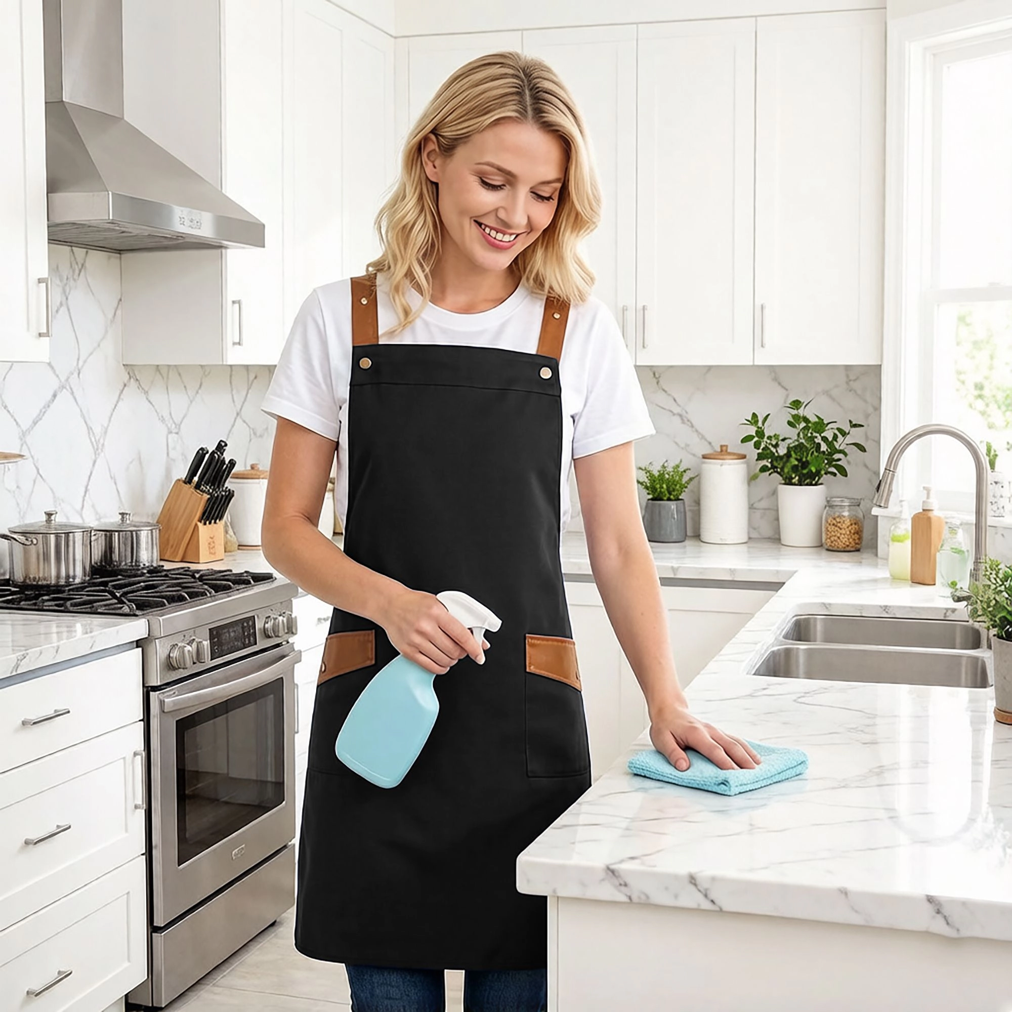 Alilang Unisex Canvas Kitchen Apron with Adjustable Shoulder Straps Multi Pocket Work for Cooking Cleaning