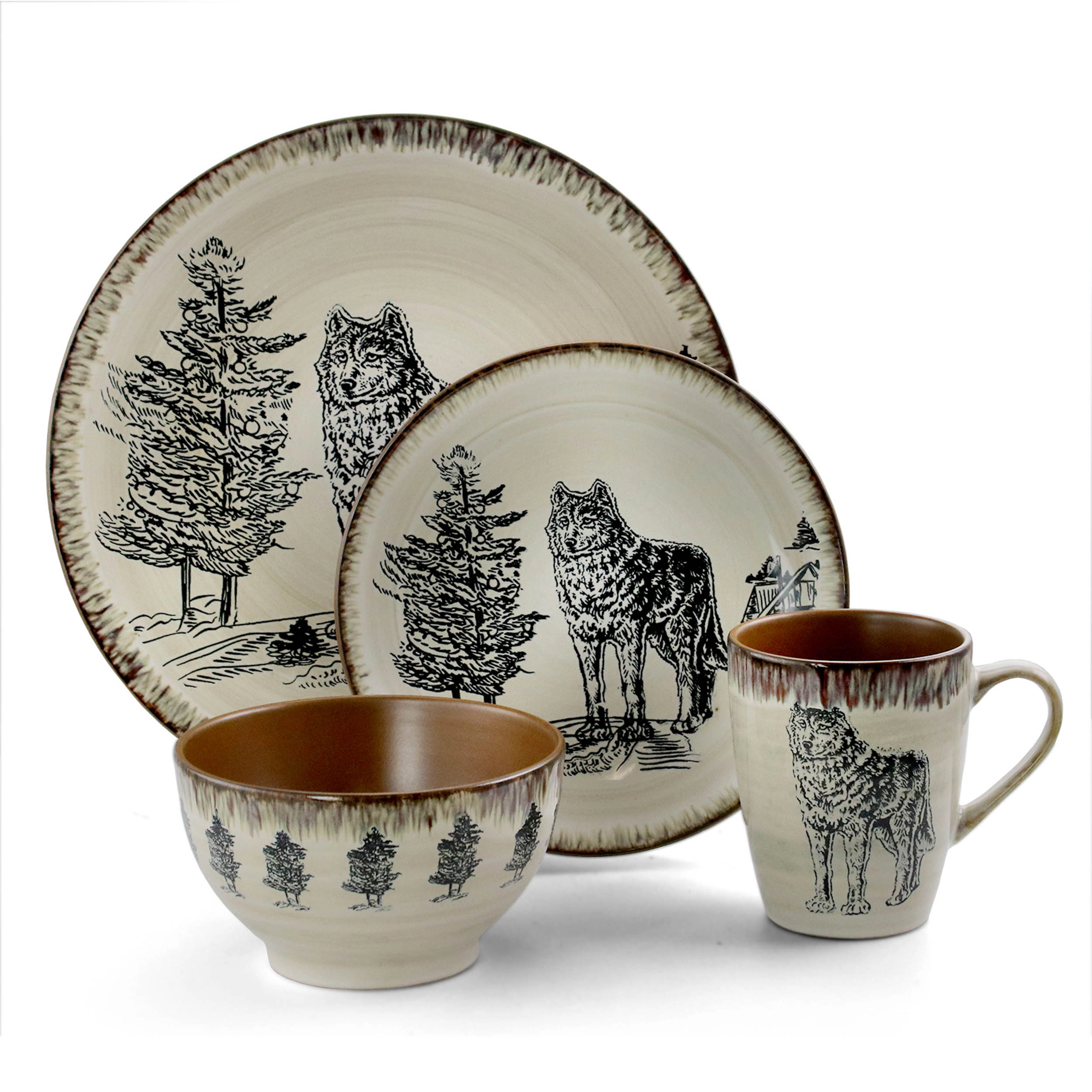 Elama Majestic Elk 16 Piece Luxurious Stoneware Dinnerware with Complete Setting for 4
