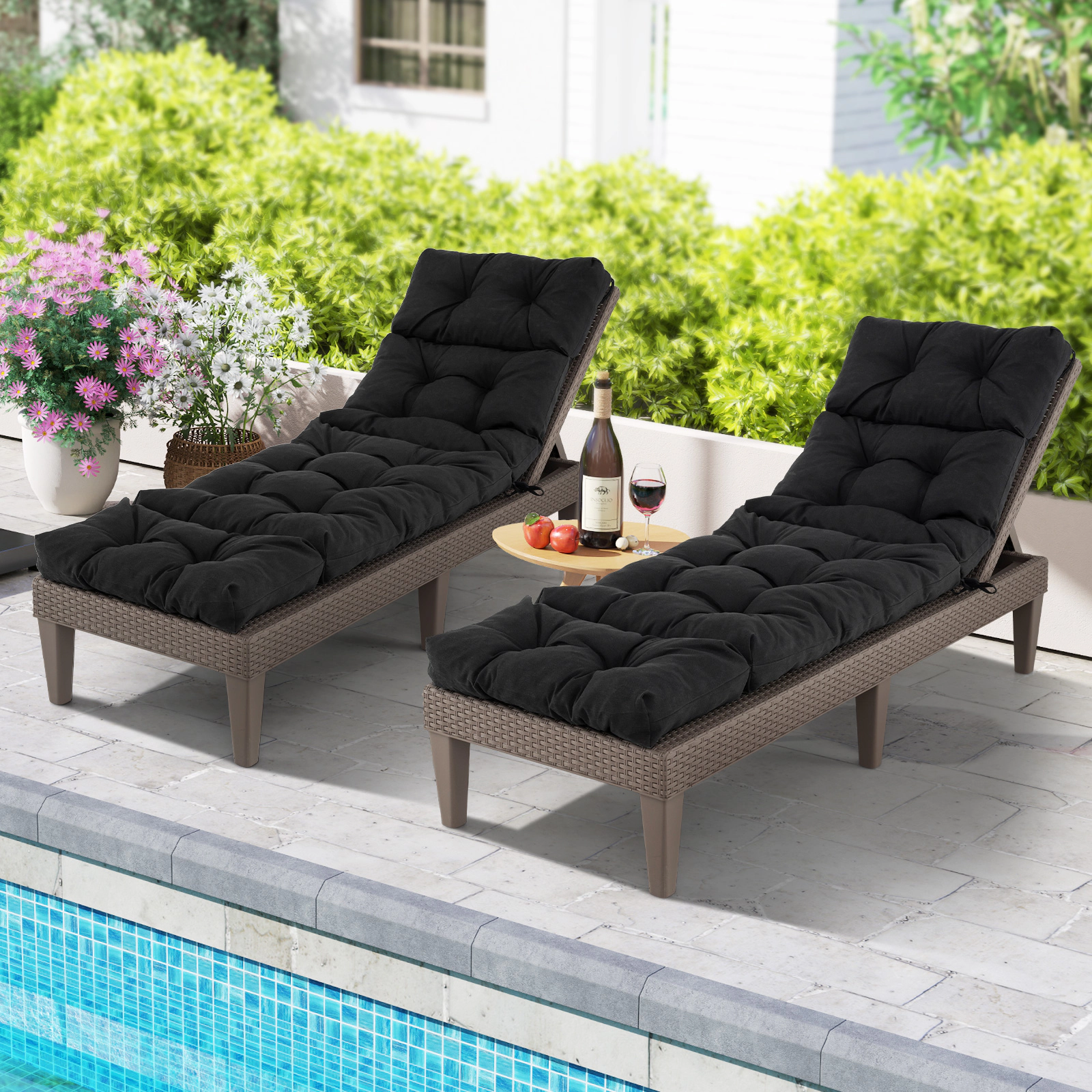 SUGIFT 73-in x 22-in Black Waterproof Machine Washable Outdoor Lounge Chaise Cushion with 4 String Ties