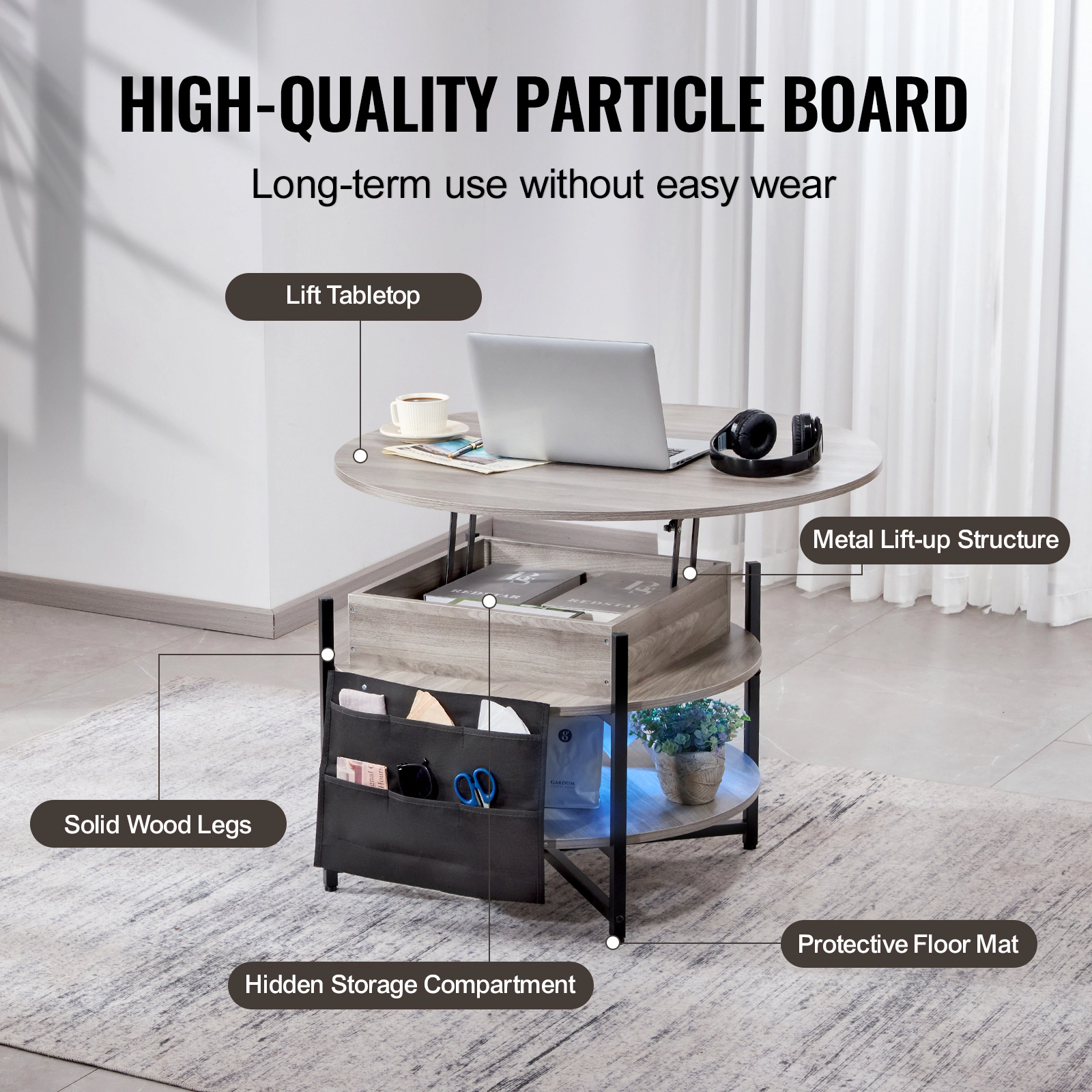 HONGGE Lift Top Coffee Table Coffee Table with Storage Coffee Table for Living Room