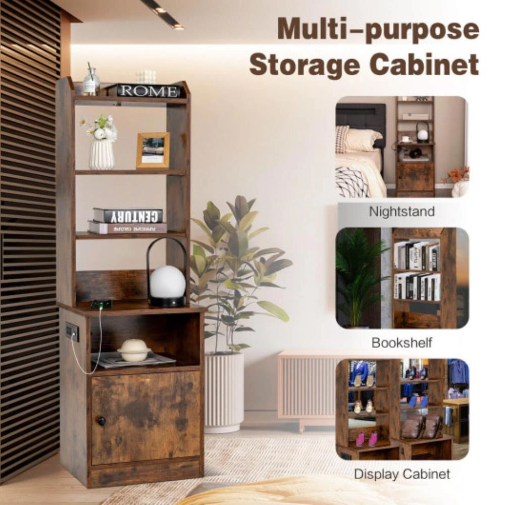 Hivvago 6-Tier Bookshelf with Charging Station and Cabinet