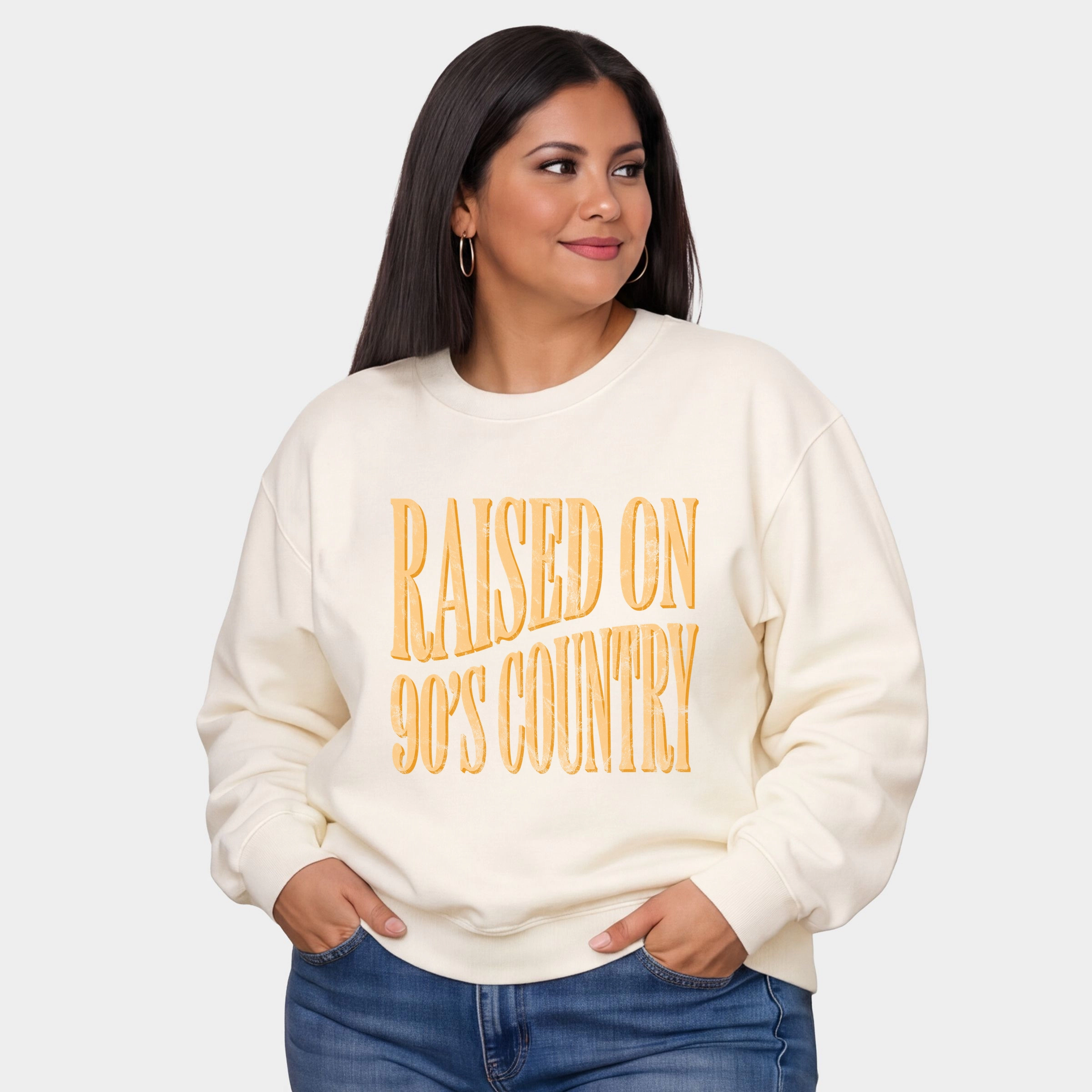 Simply Sage Market - Women's Plus Sized Graphic Sweatshirt Raised on 90s Country Distressed