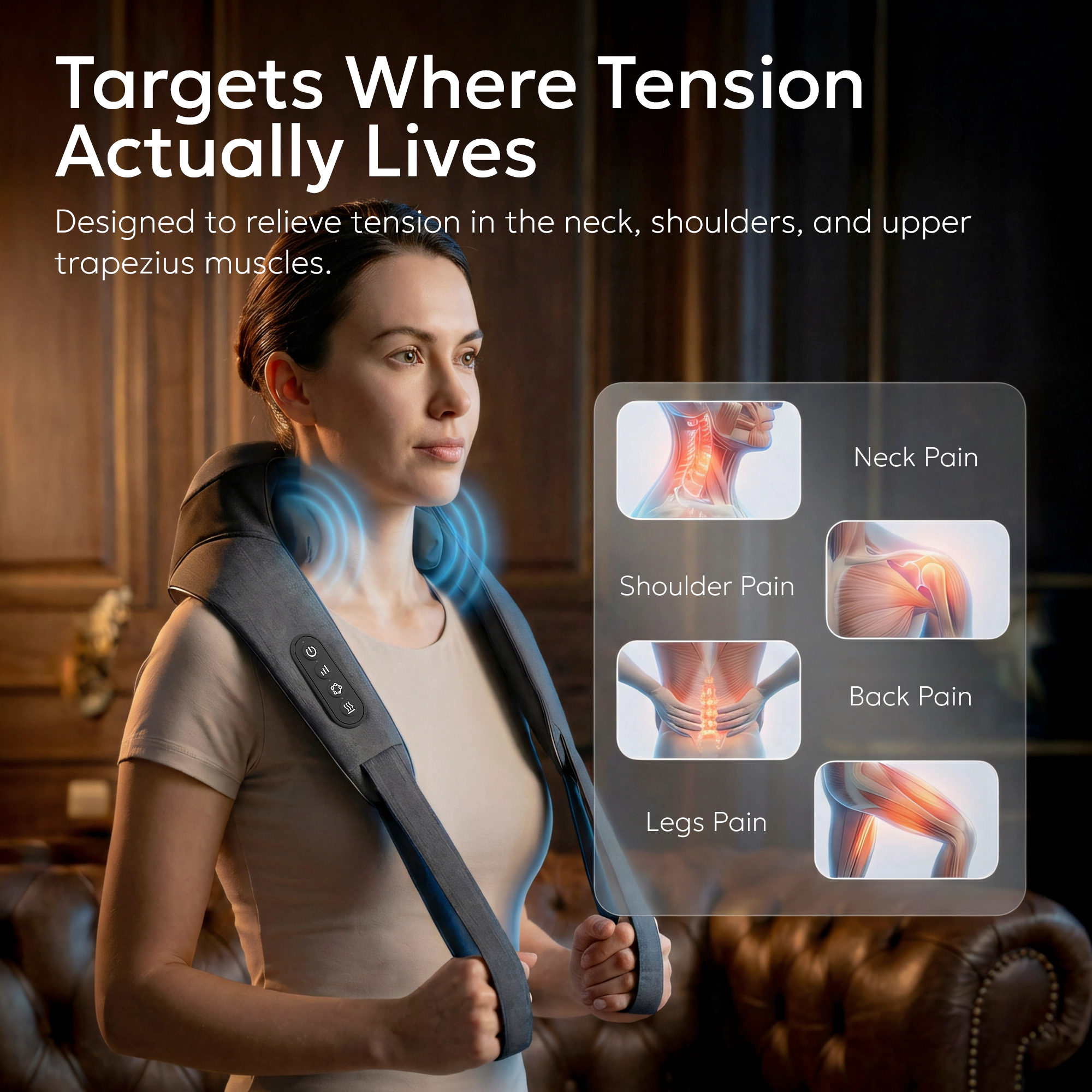 Miko Wave Heated Neck & Back Massager with Heat, Cordless and Hands-Free