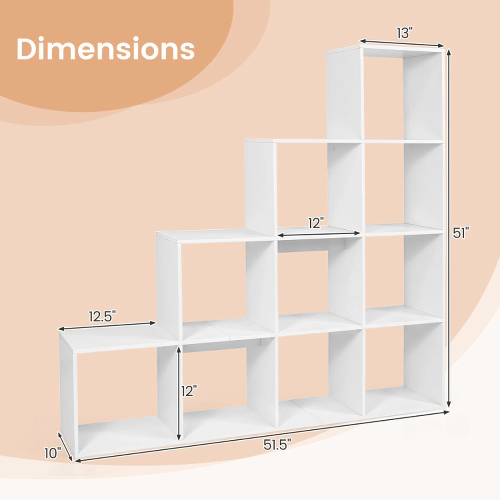 SUGIFT 4-Tier 10-Cube White 51-in Wide Open Display Bookshelf with 2 Anti-Tipping Kits for Study and Office