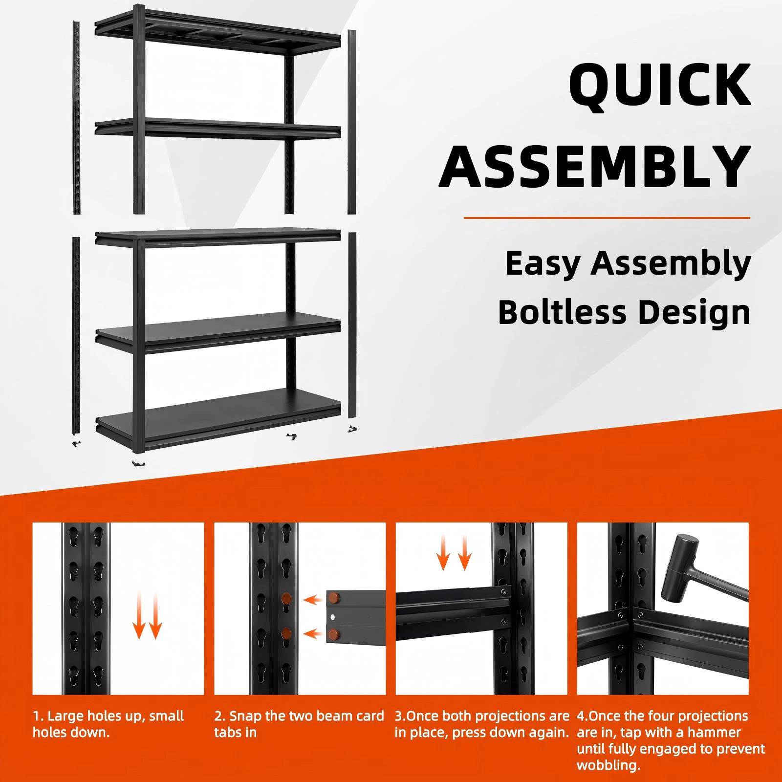 Flynama 5-Tier Freestanding Shelving Unit, Heavy Duty Metal, Adjustable, Black (47.2"W x 72"H x 17.7"D)