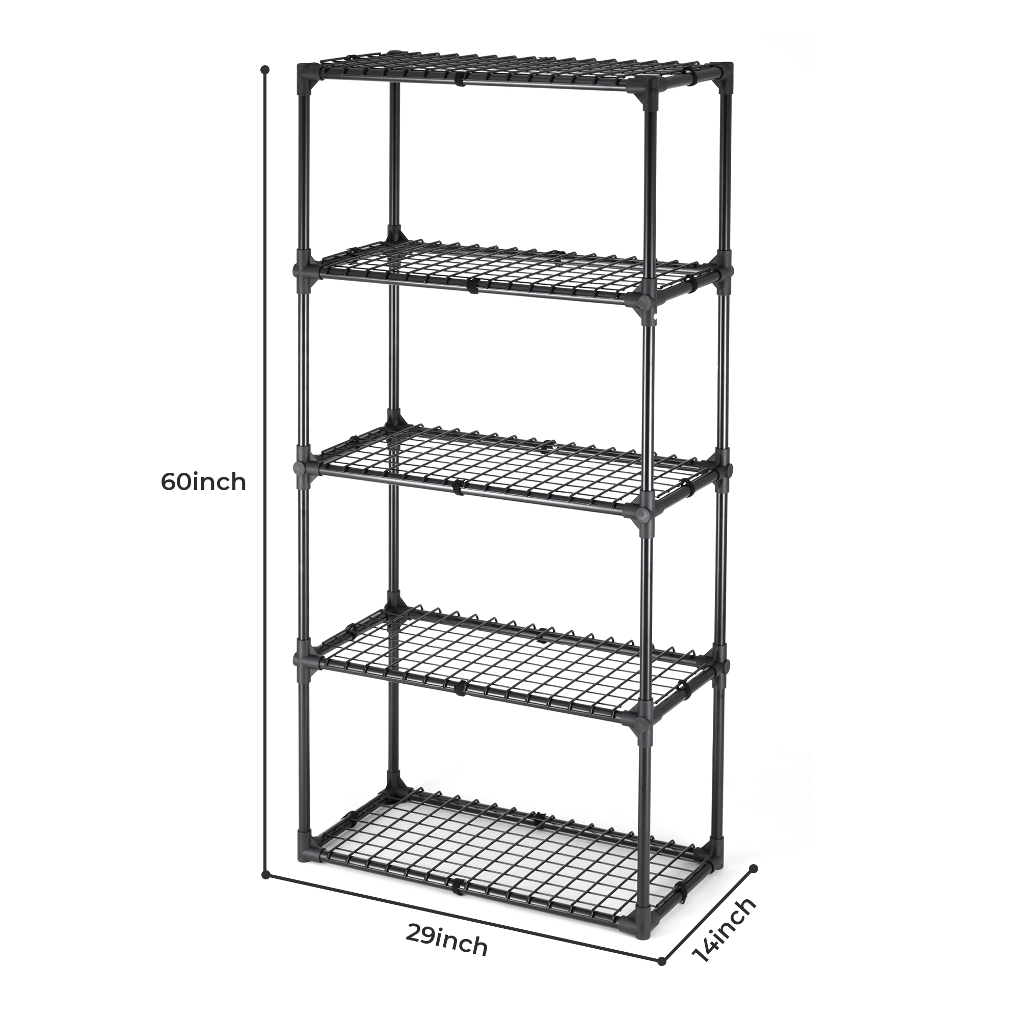 Flynama Black Steel Utility Shelving Unit Compact Storage Rack For Home Office Organization 29 Inch Depth 45 Inch Height