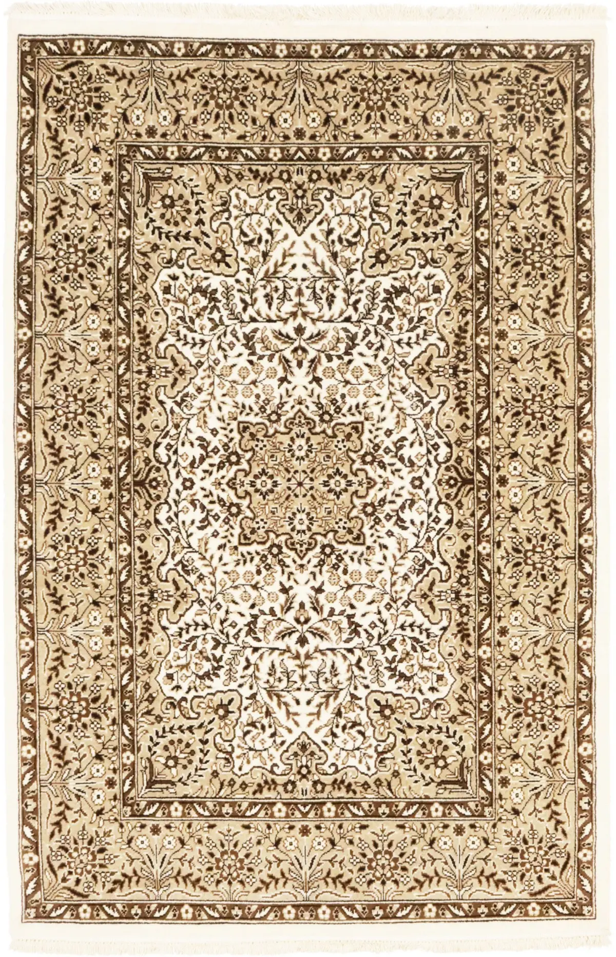 Magic Rugs 3'11 X 6'0 Cream Floral Hand Knotted Kirman Wool Rug