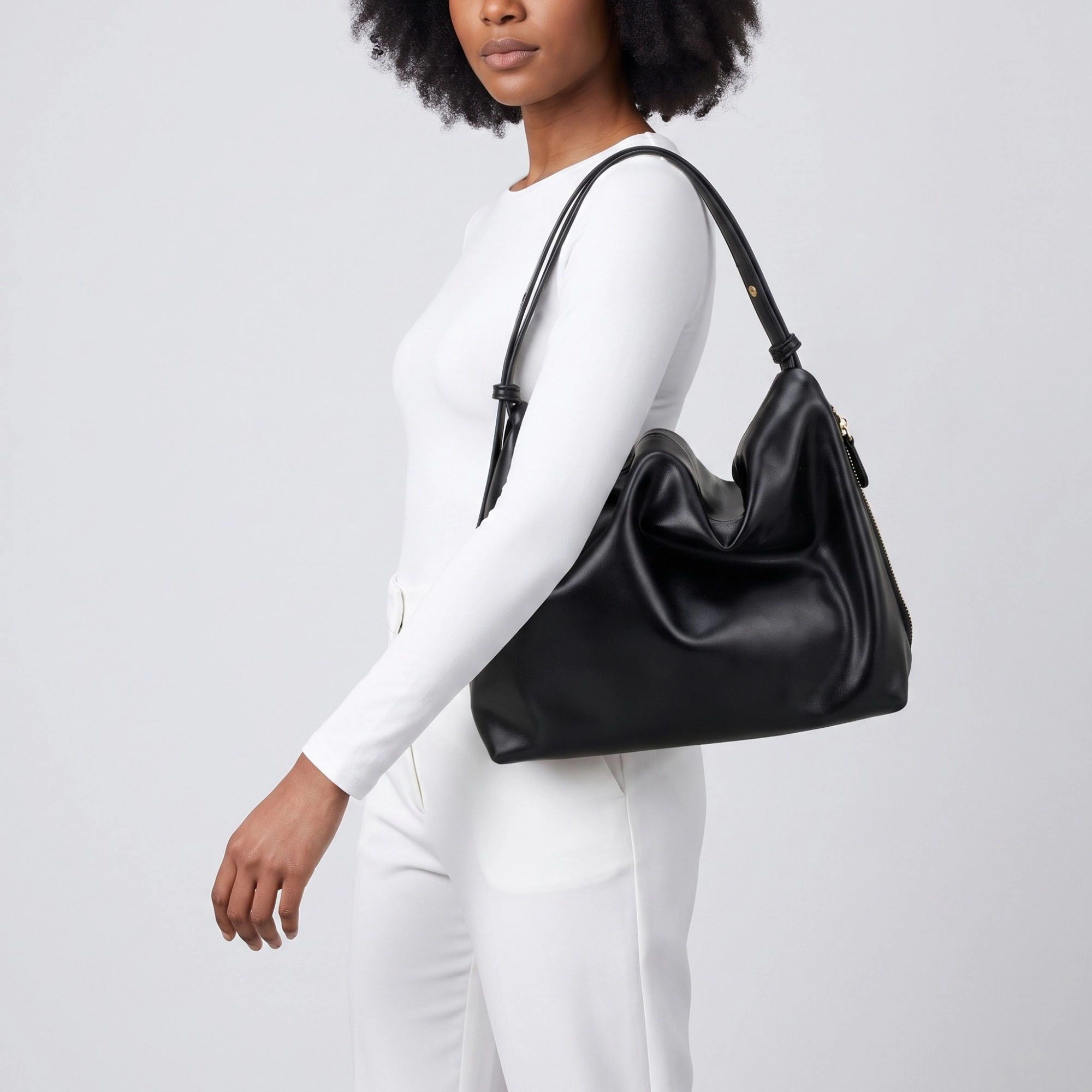Alilang Women's Slouchy Hobo Shoulder Bag with Adjustable Strap and Side Zipper Closure 10x8.5x2.7in