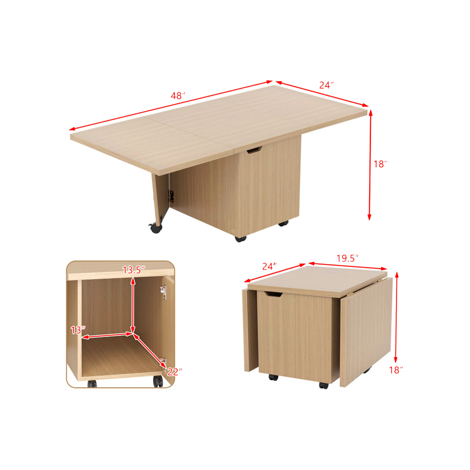Hivvago Adjustable Center Table with Foldable Feature and Hidden Storage