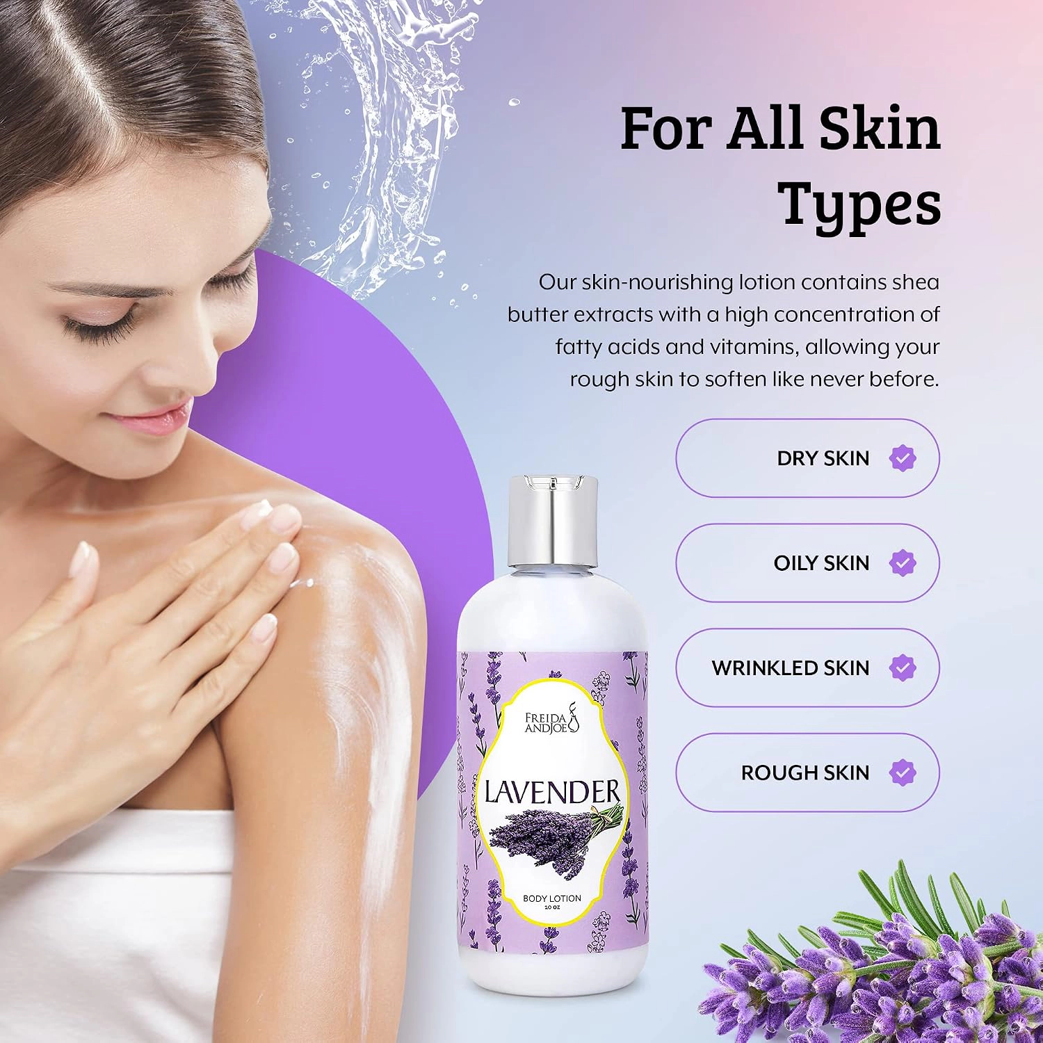 Freida and Joe Womens 10oz Deep Moisturizing Fragrance Body Lotion & 8 oz in lavender Scent