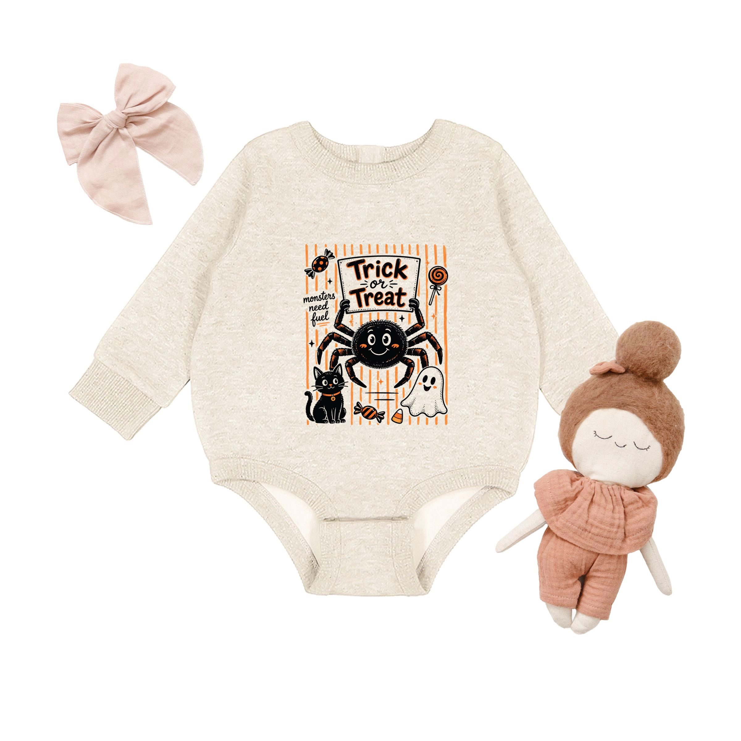 The Juniper Shop - Infant Fleece BodySuit Trick or Treat Spider Stripes
