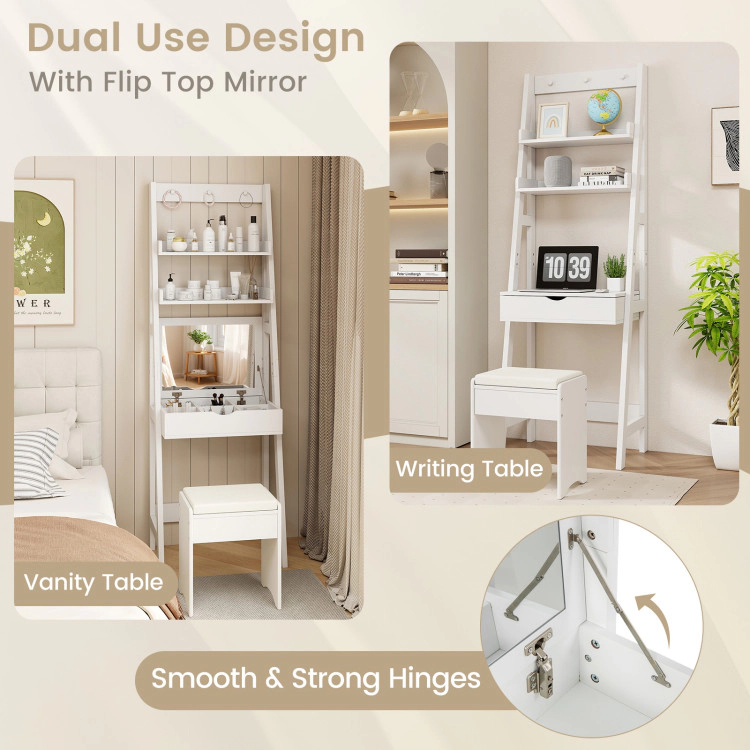Hivvago Vanity Desk Set With Flip Top Mirror  Hidden Storage Compartments And Cushioned Stool