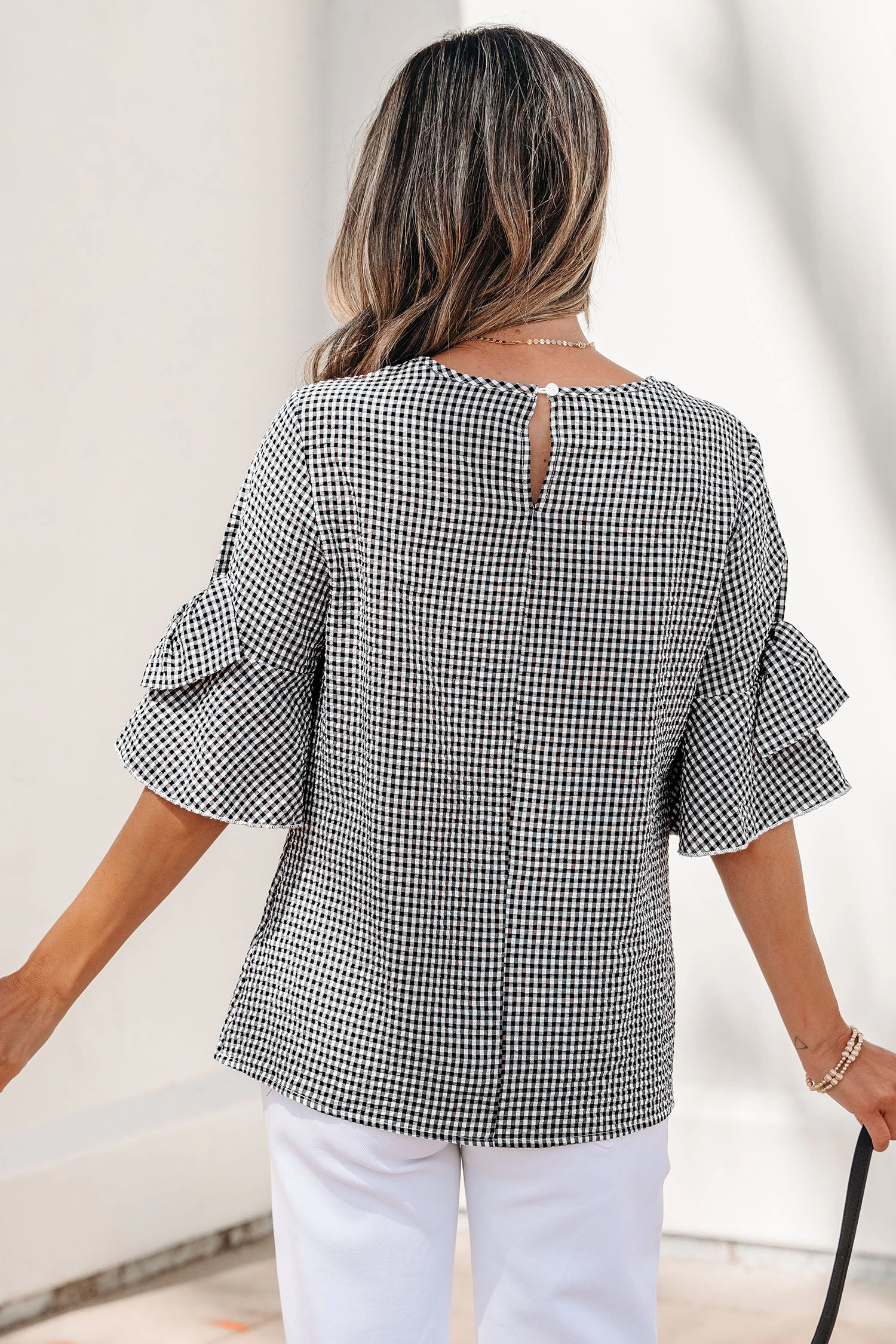 Threaded Pear Carolina Ruffled Half Sleeve Blouse