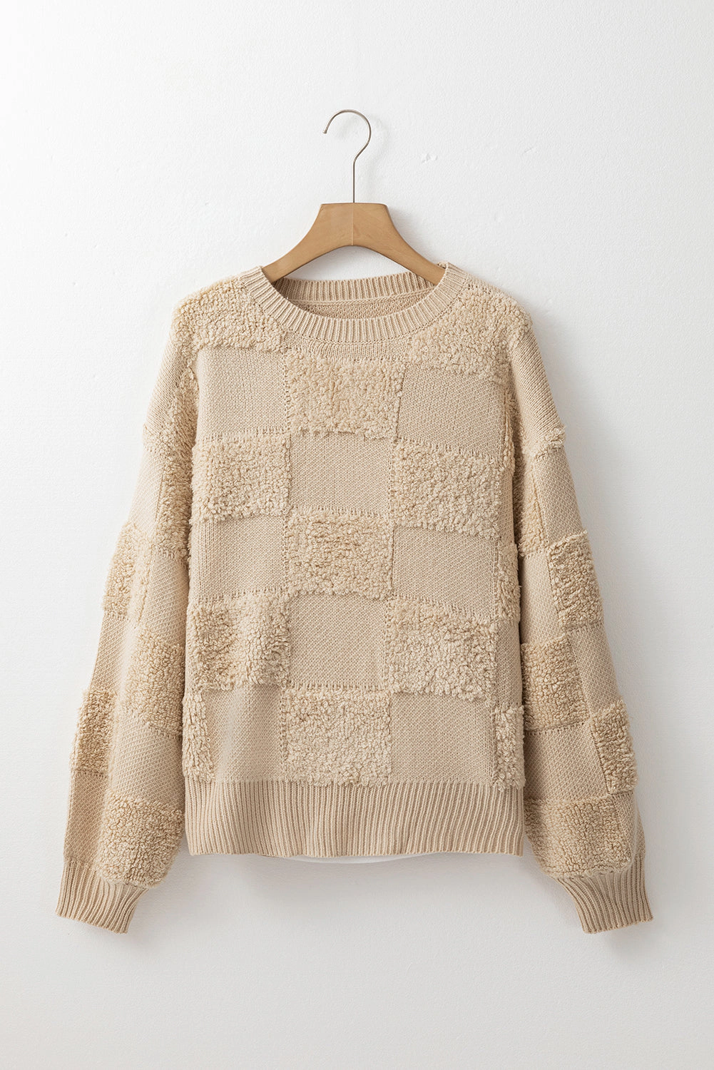 Threaded Pear Women's Emily Checkered Sherpa Loose Sweater